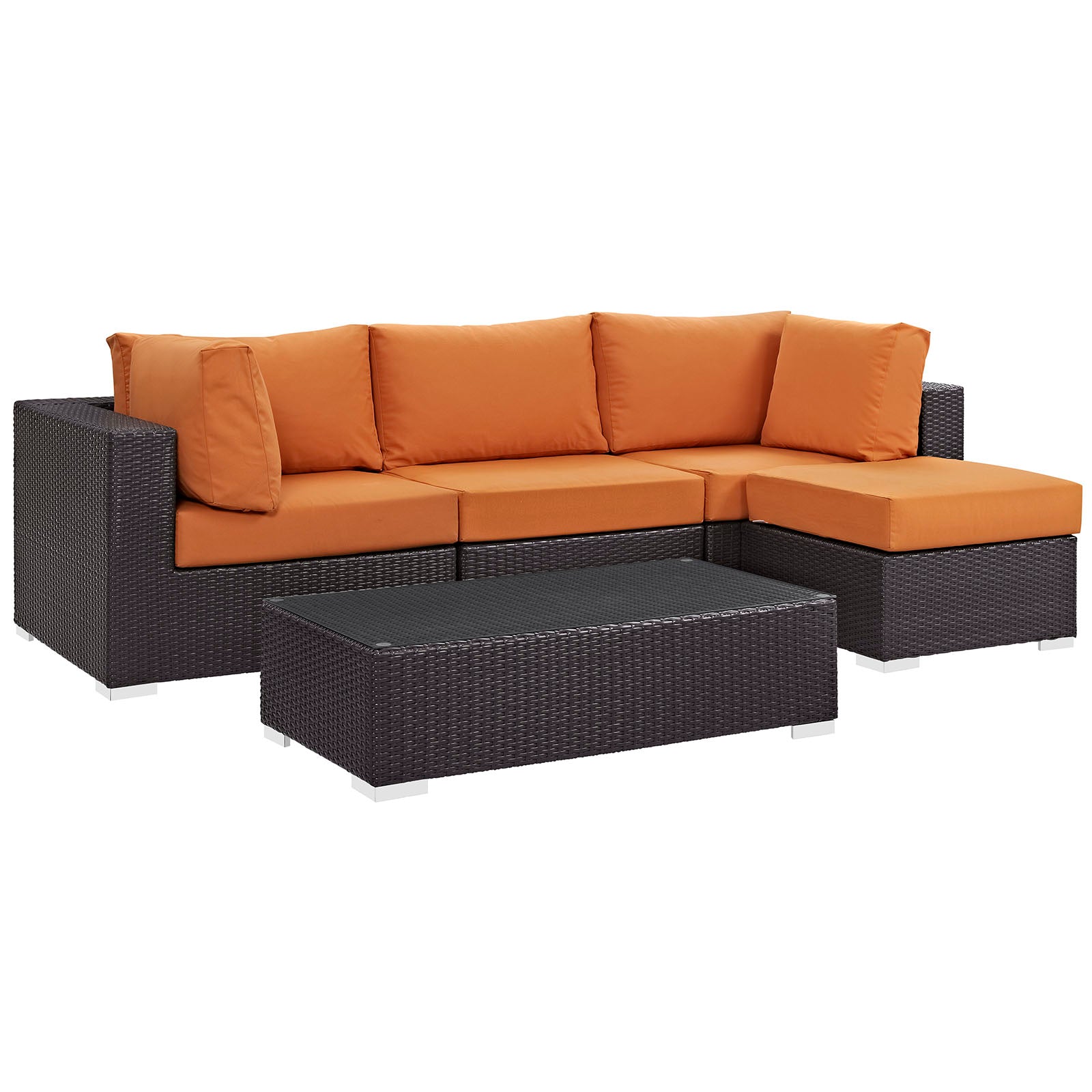Modway Outdoor Conversation Sets - Convene 5 Piece 98.5" Sectional Set Espresso Orange