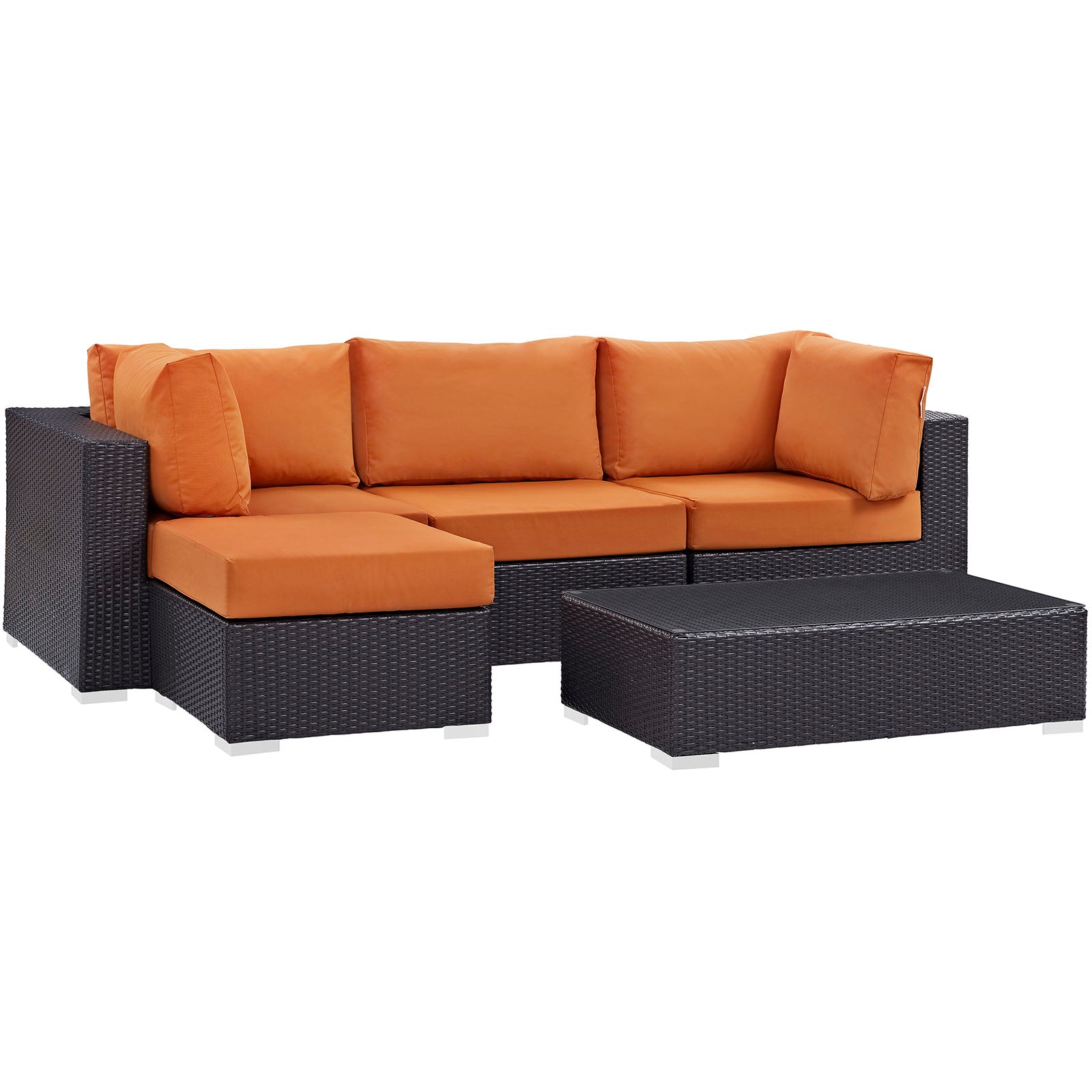Modway Outdoor Conversation Sets - Convene 5 Piece 98.5" Sectional Set Espresso Orange