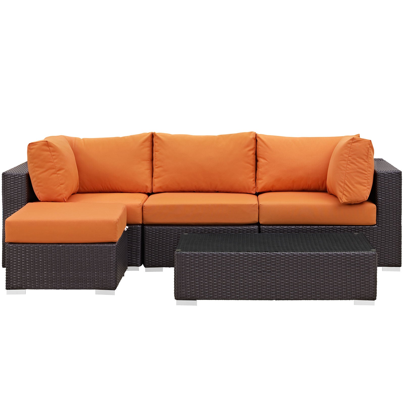 Modway Outdoor Conversation Sets - Convene 5 Piece 98.5" Sectional Set Espresso Orange
