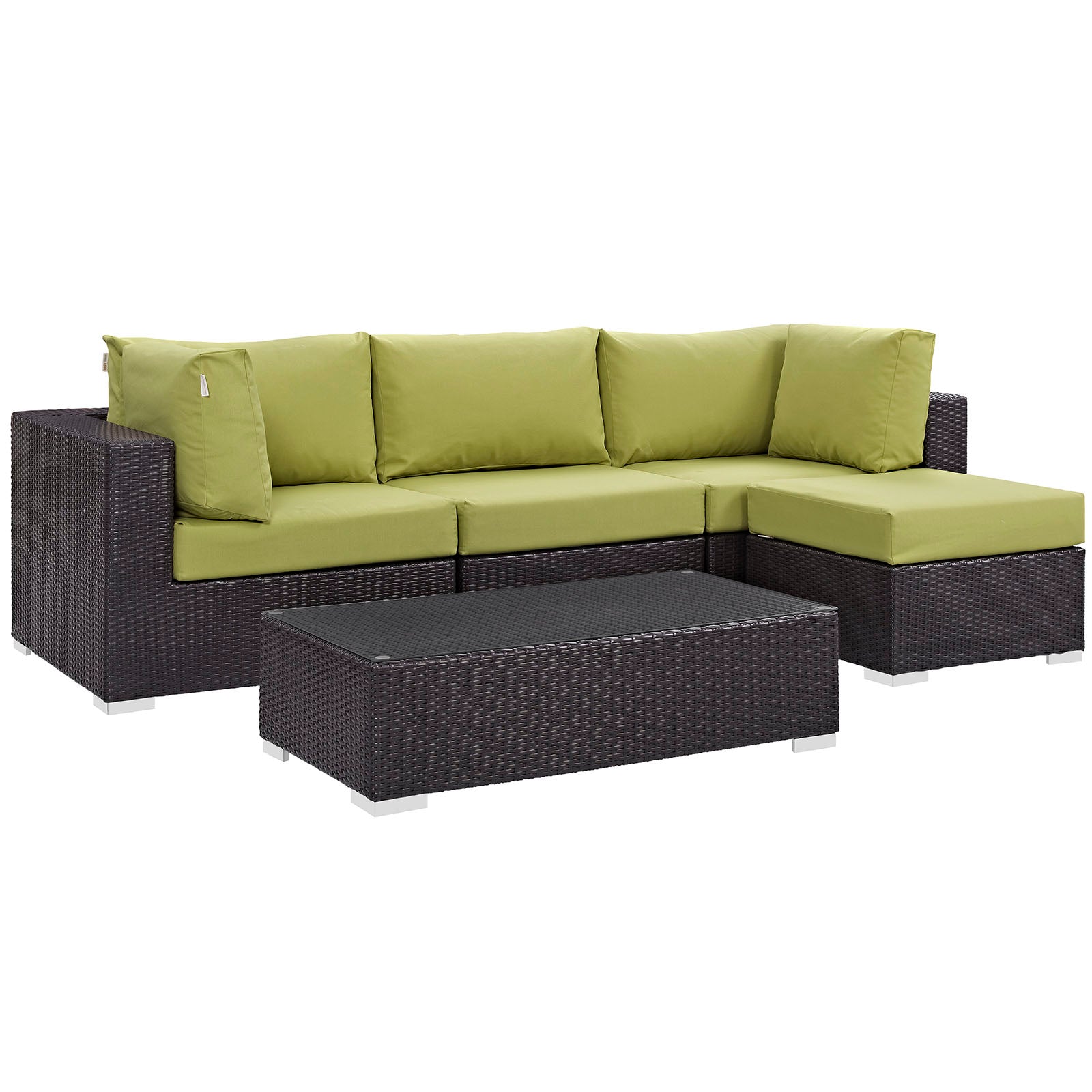Modway Outdoor Conversation Sets - Convene 5 Piece Outdoor 98.5" Sectional Set Espresso Peridot