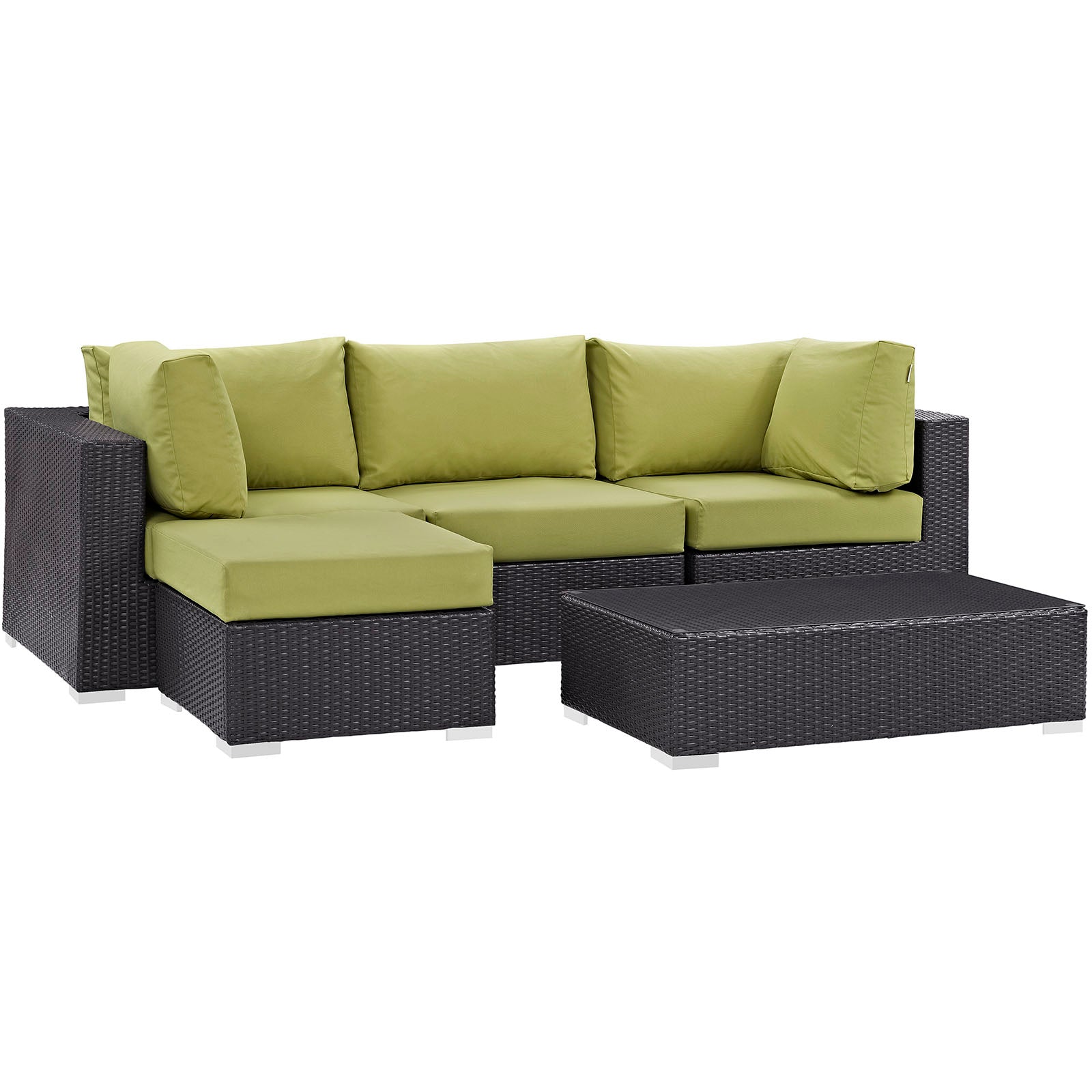 Modway Outdoor Conversation Sets - Convene 5 Piece Outdoor 98.5" Sectional Set Espresso Peridot