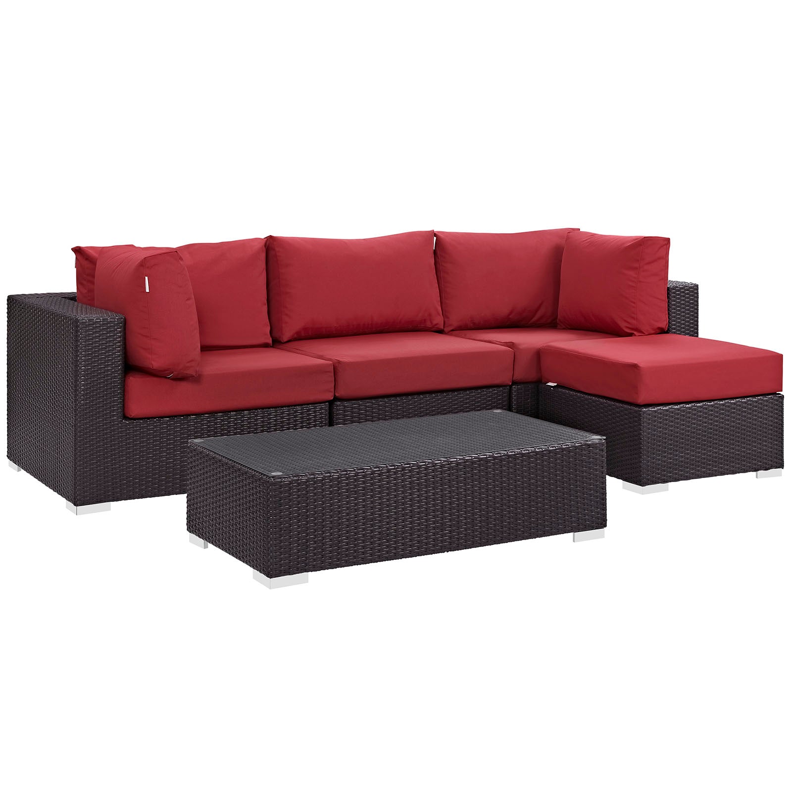 Modway Outdoor Conversation Sets - Convene 5 Piece Outdoor 98.5"W Patio Sectional Set Espresso Red