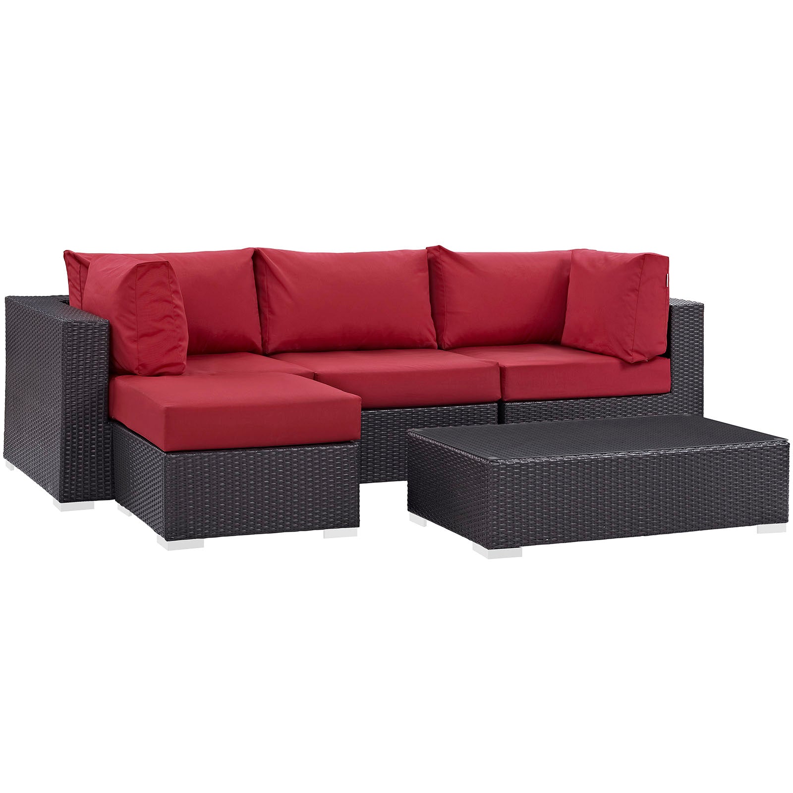 Modway Outdoor Conversation Sets - Convene 5 Piece Outdoor 98.5"W Patio Sectional Set Espresso Red