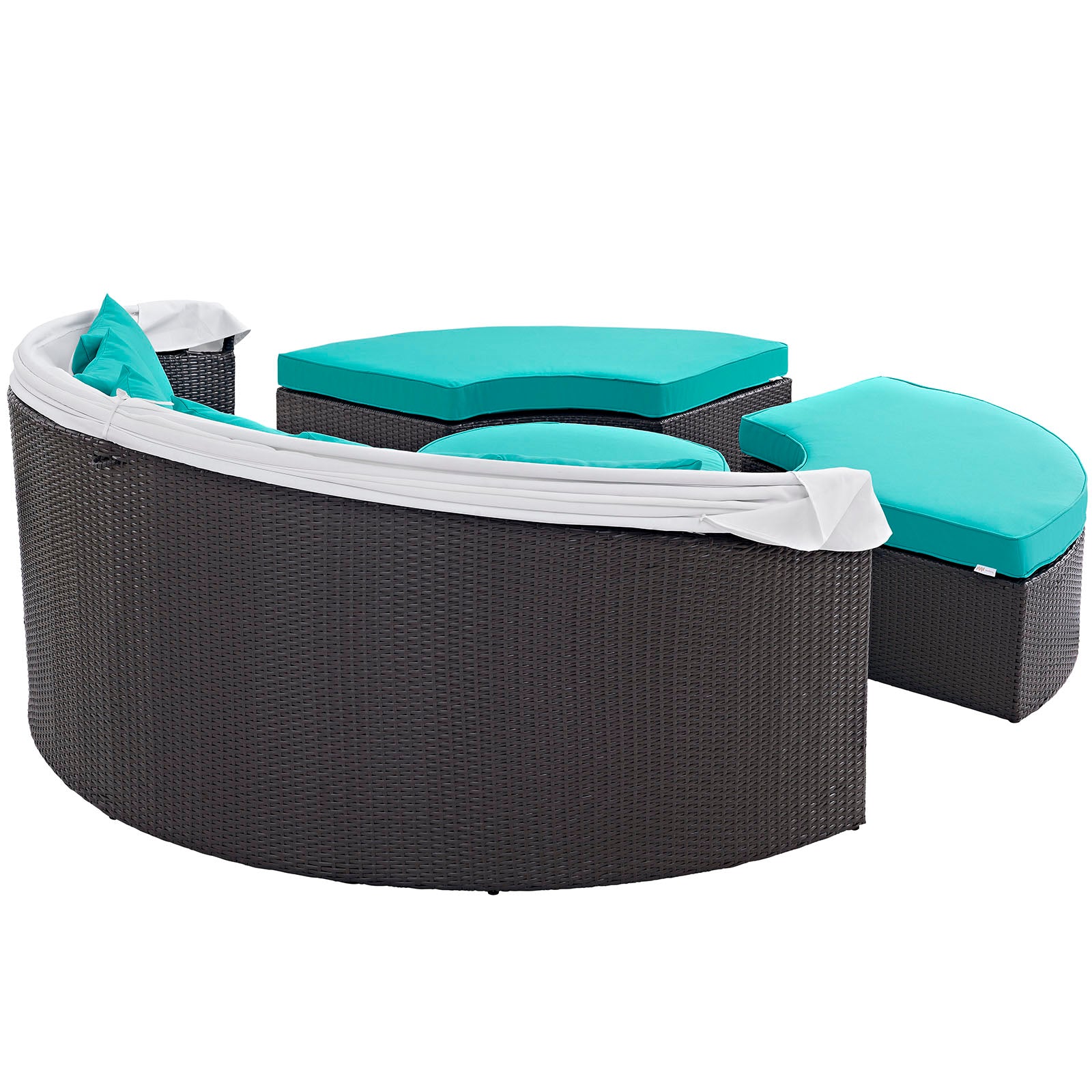 Modway Patio Daybeds - Convene 4 Piece Canopy Outdoor Patio Daybed Espresso & Turquoise