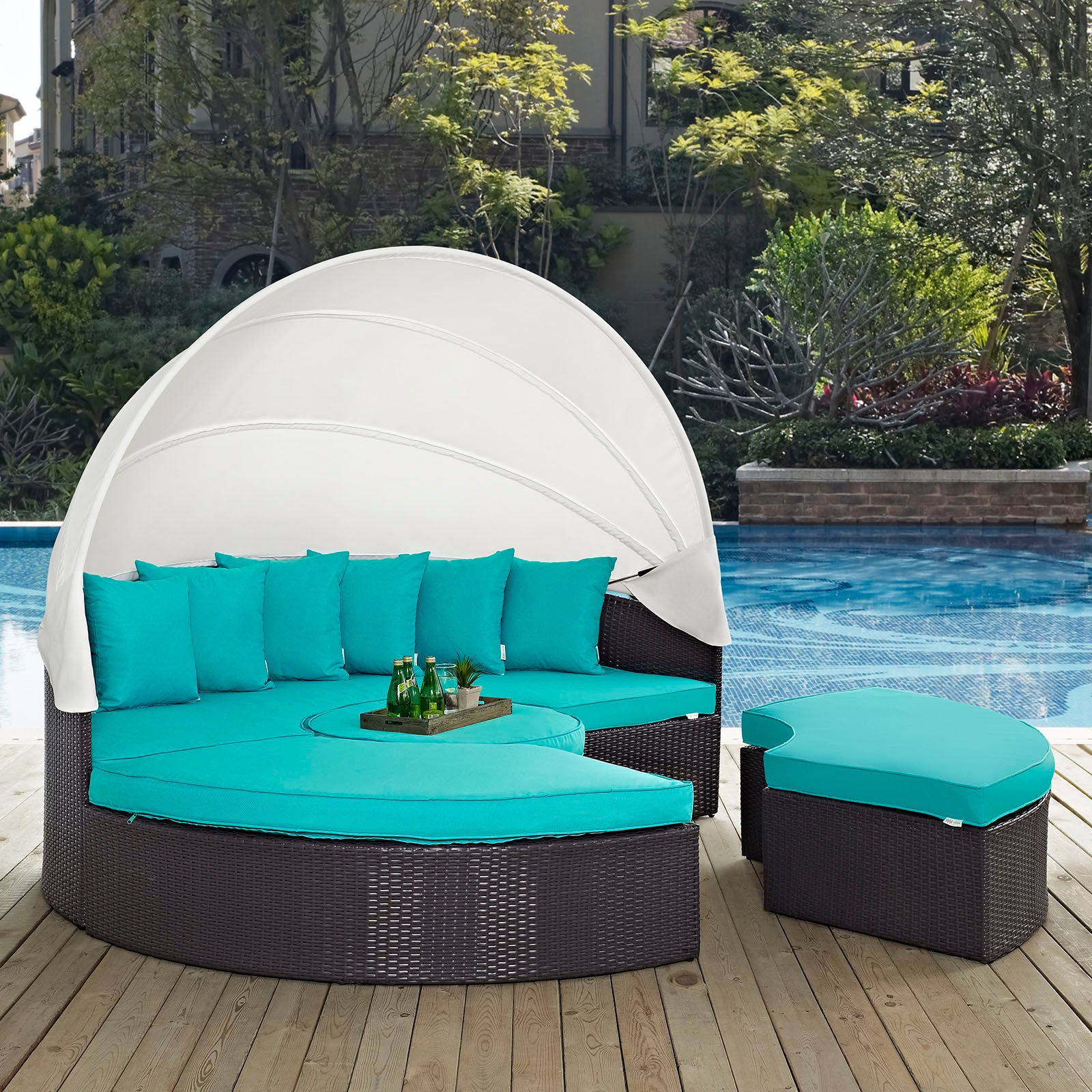 Modway Patio Daybeds - Convene 4 Piece Canopy Outdoor Patio Daybed Espresso & Turquoise