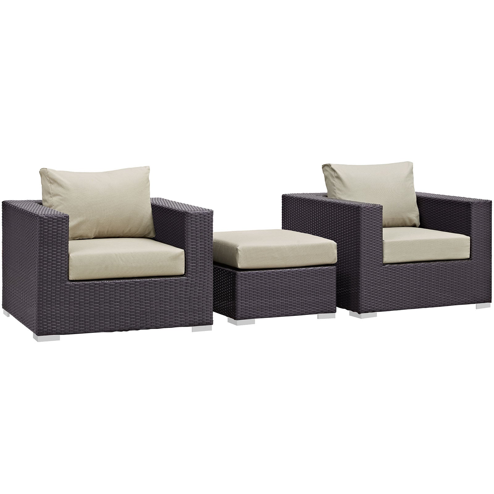 Modway Outdoor Conversation Sets - Convene 3 Piece Outdoor Sofa Set Espresso Beige