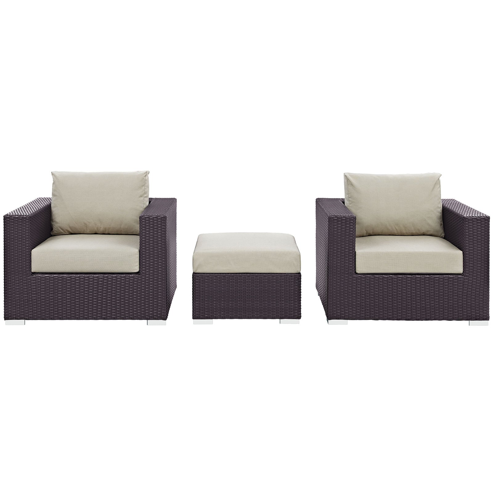 Modway Outdoor Conversation Sets - Convene 3 Piece Outdoor Sofa Set Espresso Beige