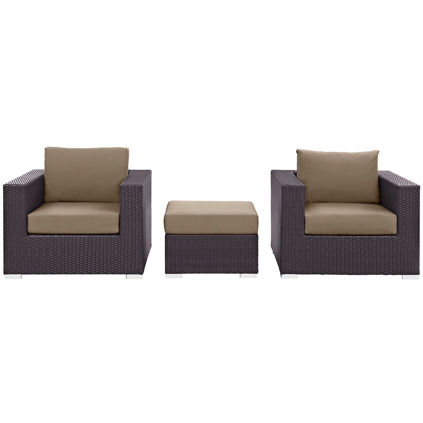 Modway Outdoor Conversation Sets - Convene 3 Piece Outdoor 113" W Patio Sofa Set Espresso Mocha