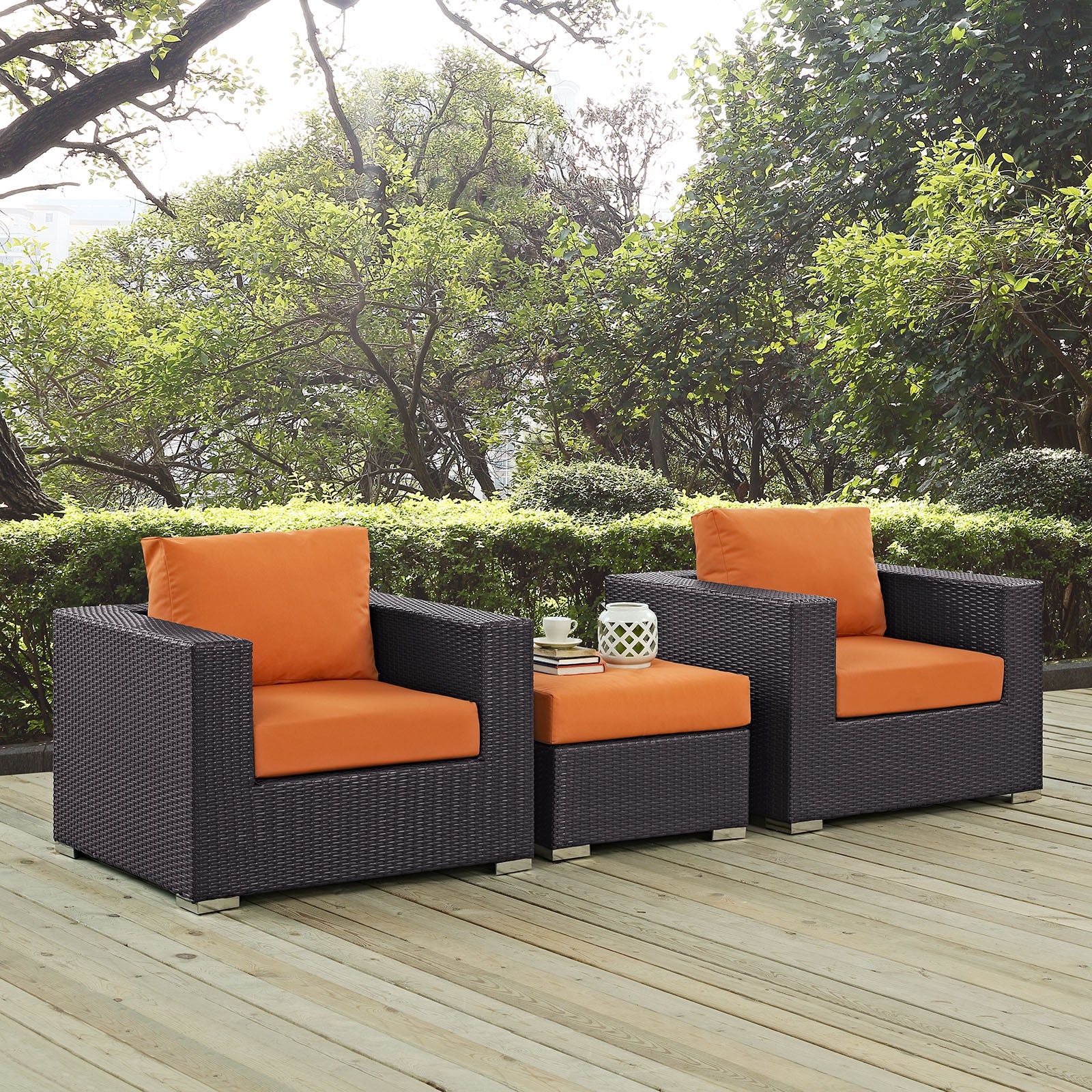 Modway Outdoor Conversation Sets - Convene 3 Piece Outdoor Patio Sofa Set Espresso Orange