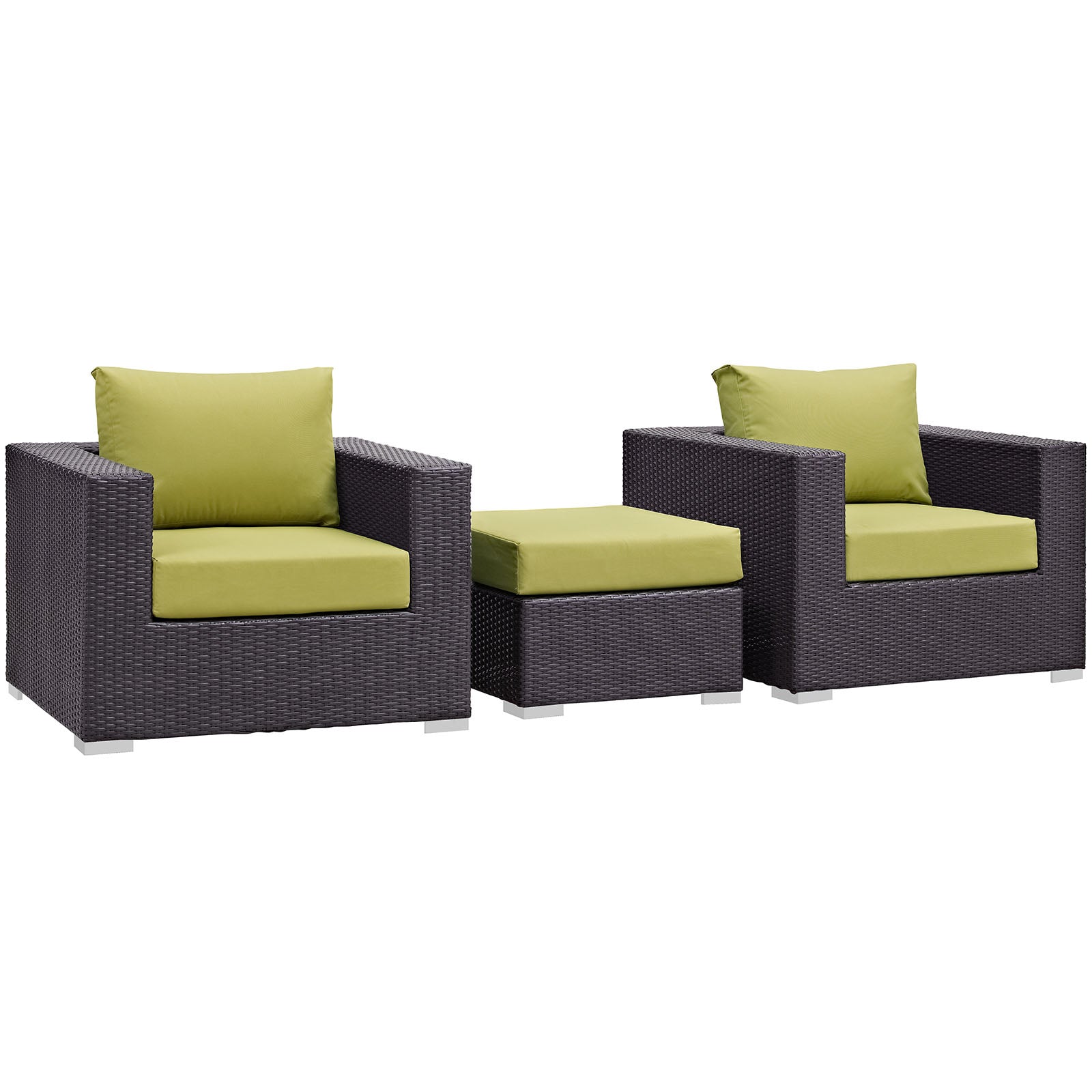 Modway Outdoor Conversation Sets - Convene 3 Piece Outdoor Patio Sofa Set Espresso & Peridot