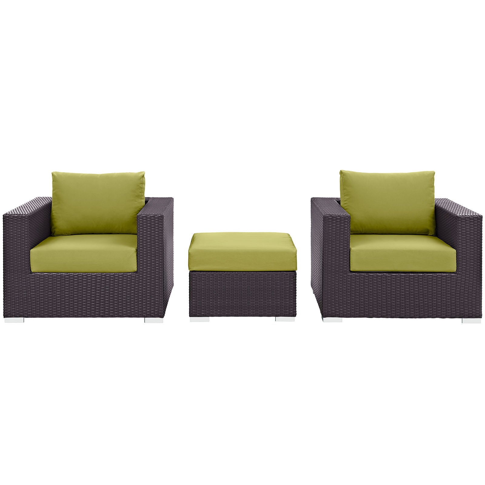Modway Outdoor Conversation Sets - Convene 3 Piece Outdoor Patio Sofa Set Espresso & Peridot