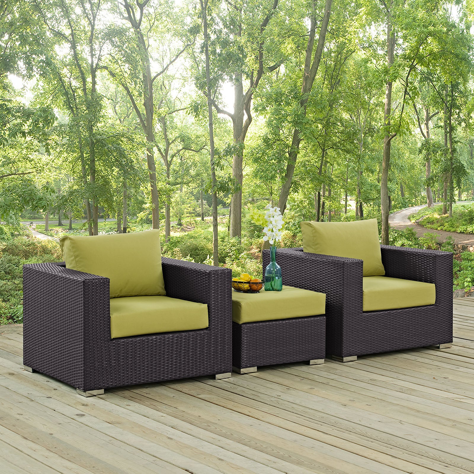 Modway Outdoor Conversation Sets - Convene 3 Piece Outdoor Patio Sofa Set Espresso & Peridot