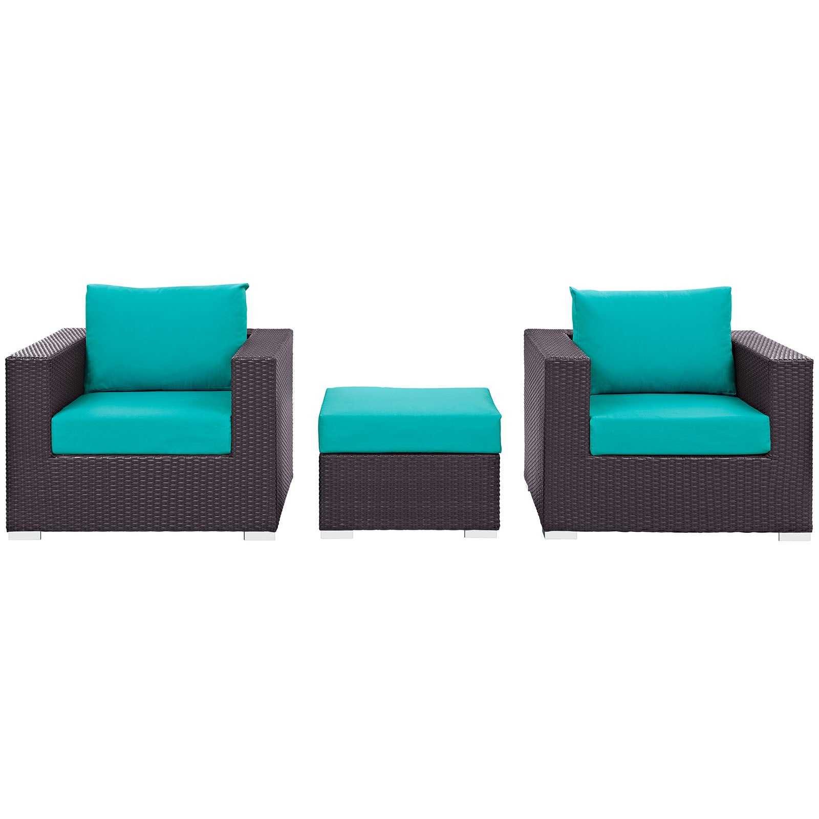 Modway Outdoor Conversation Sets - Convene 3 Piece Outdoor Patio Sofa Set Espresso & Turquoise