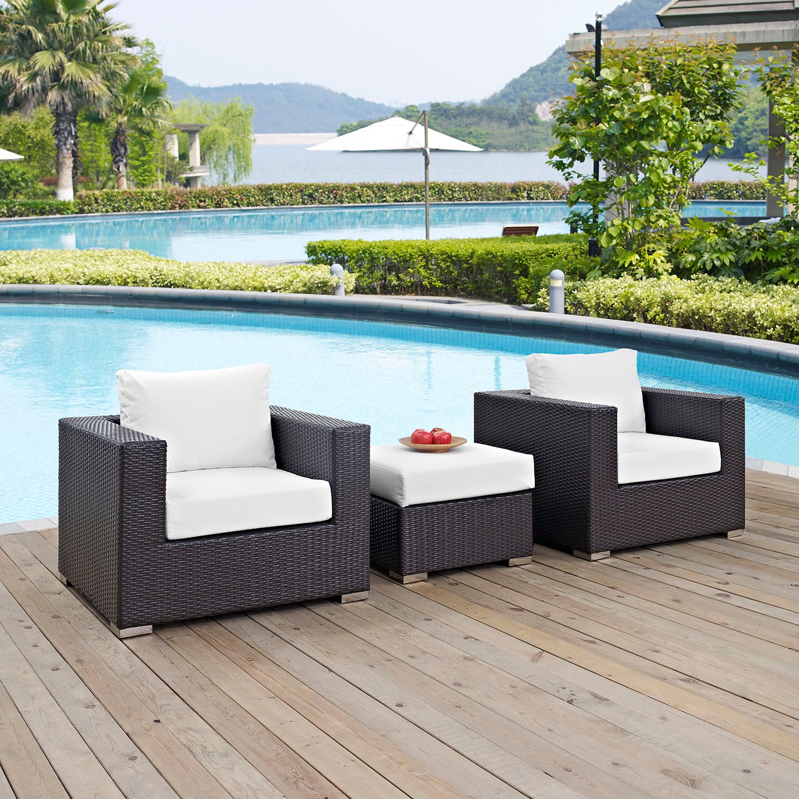 Modway Outdoor Conversation Sets - Convene 3 Piece 113" Outdoor Patio Sofa Set Espresso White