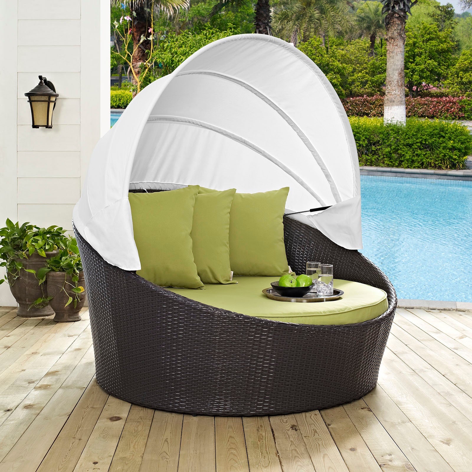 Modway Patio Daybeds - Convene Canopy Outdoor Patio Daybed Espresso Peridot