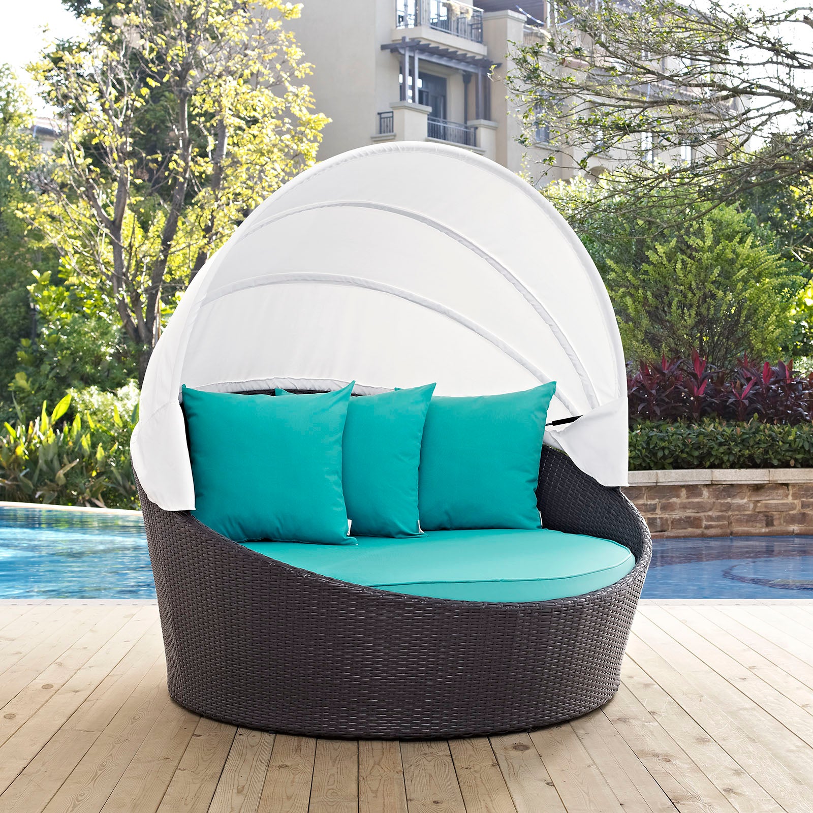 Modway Patio Daybeds - Convene Canopy Outdoor Patio Daybed Espresso Turquoise