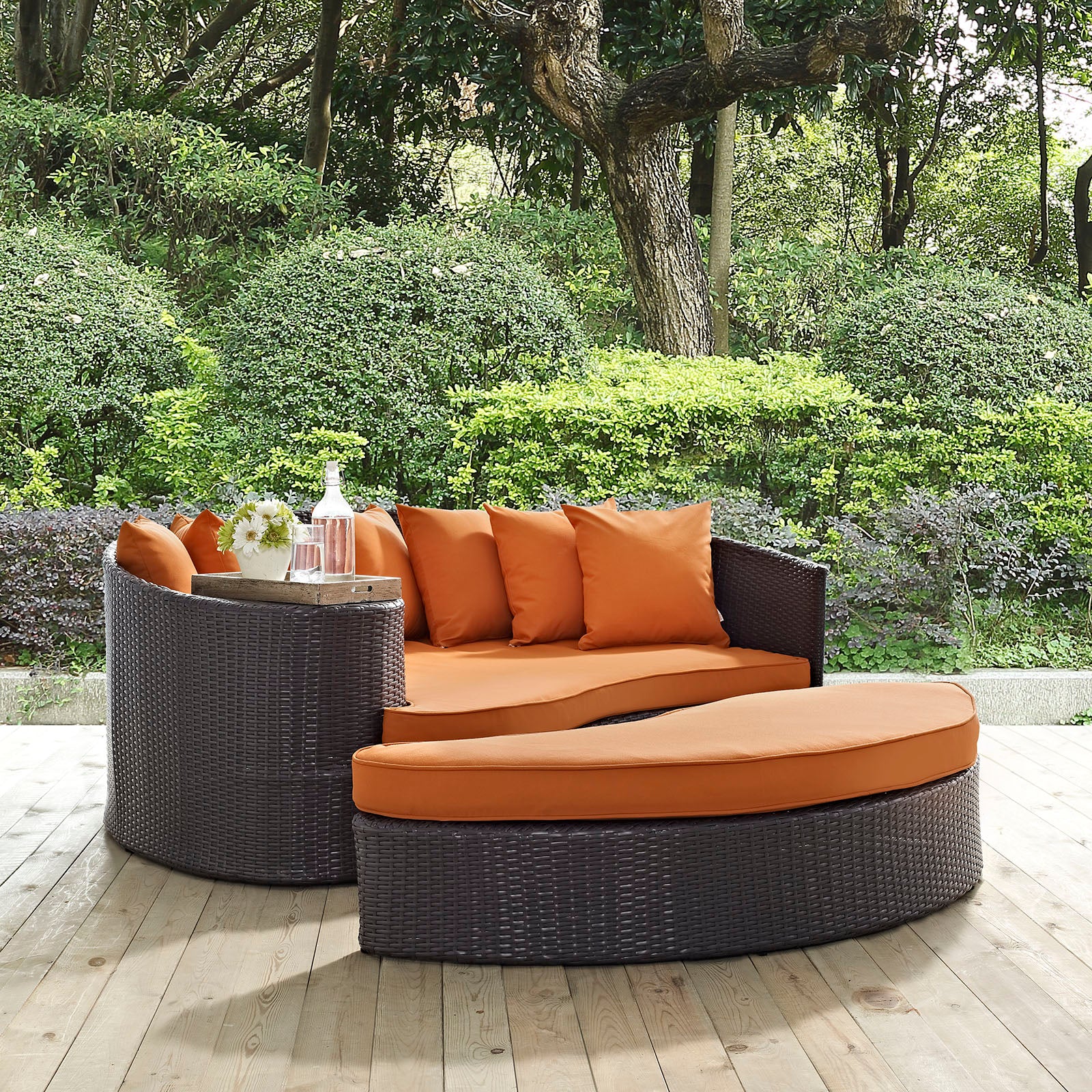 Modway Patio Daybeds - Convene Outdoor Patio Daybed Espresso Orange