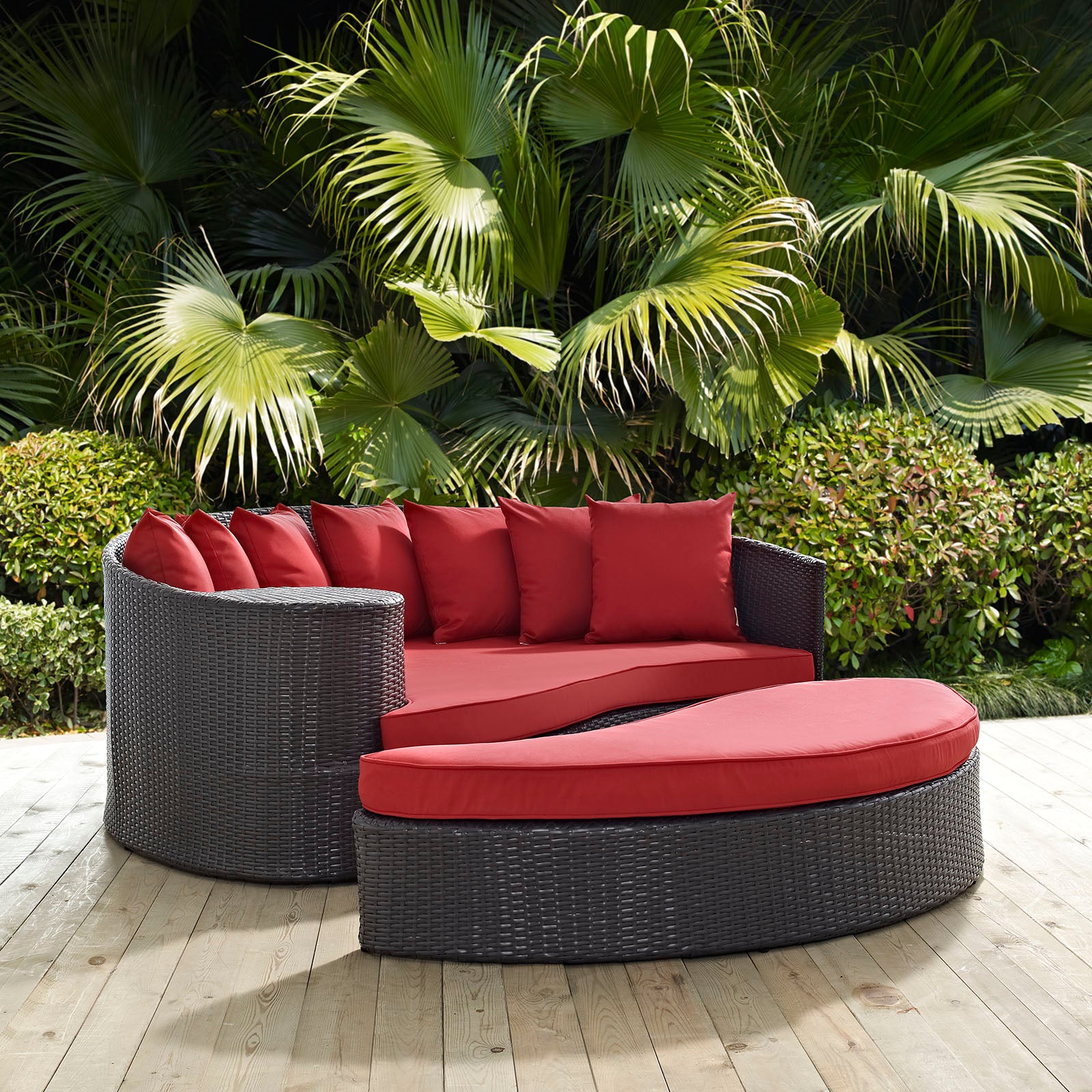 Modway Patio Daybeds - Convene Outdoor Patio Daybed Espresso Red