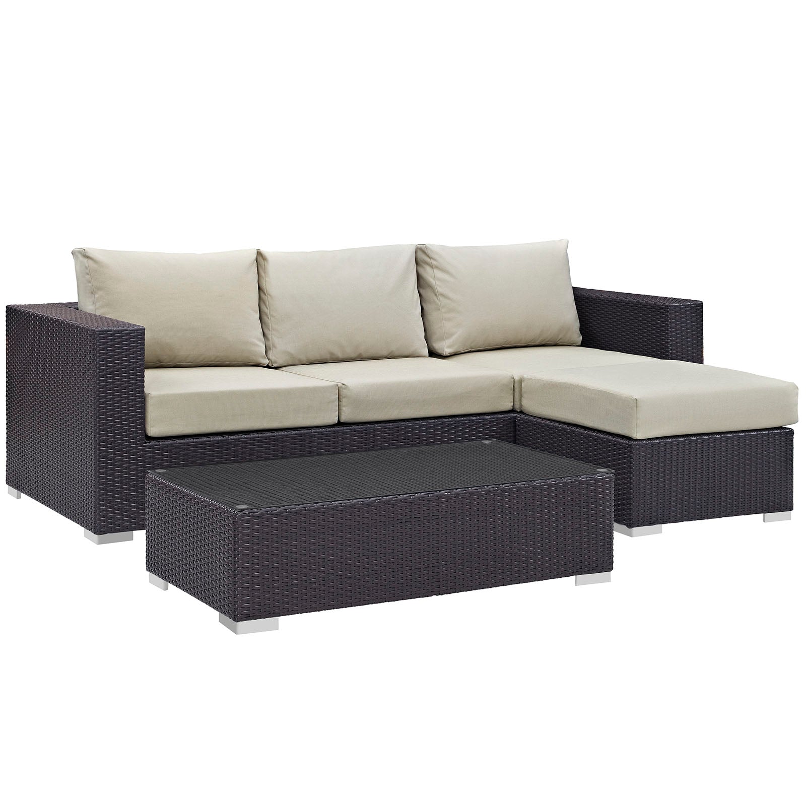 Modway Outdoor Conversation Sets - Convene 3 Piece Patio Sofa Set Espresso Beige