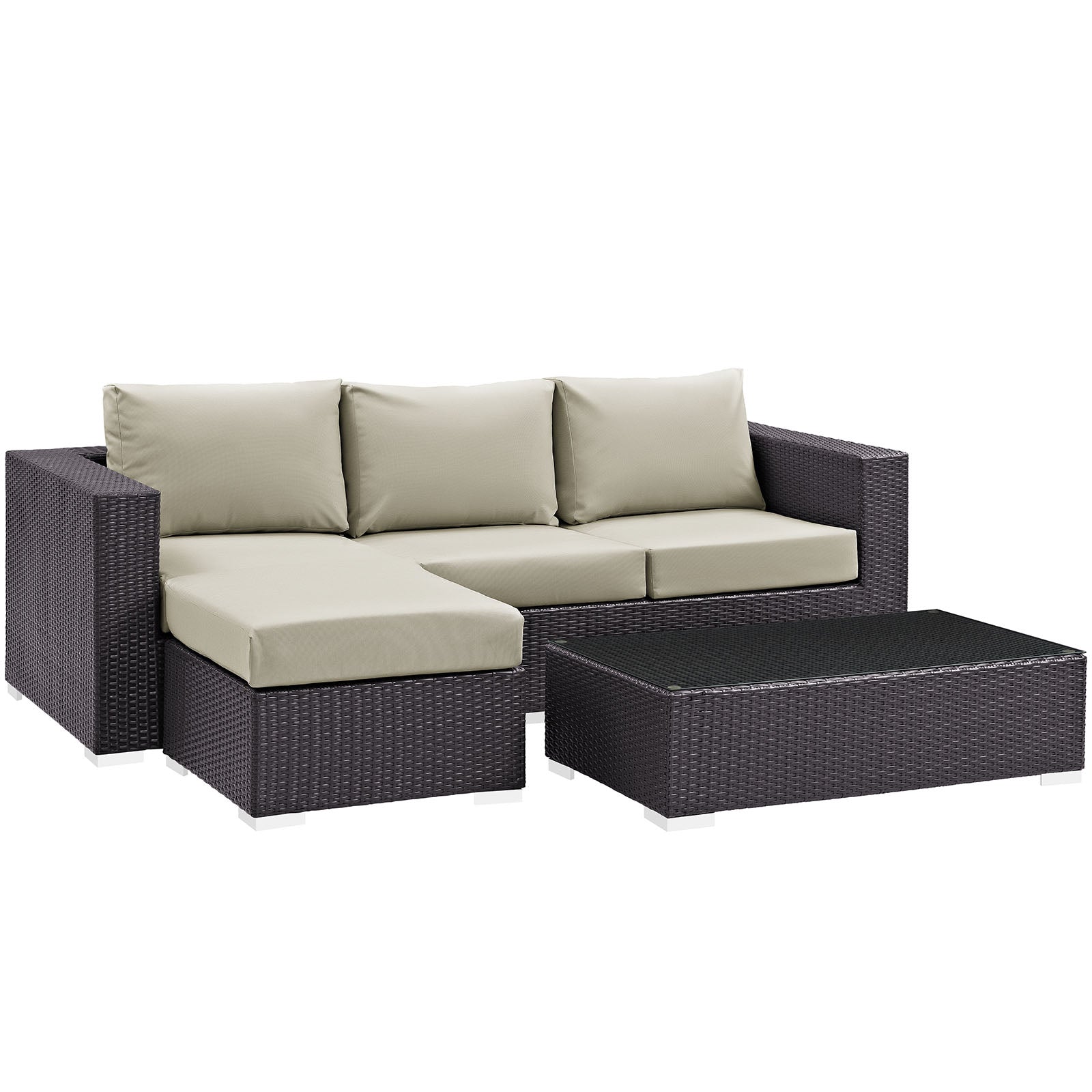 Modway Outdoor Conversation Sets - Convene 3 Piece Patio Sofa Set Espresso Beige