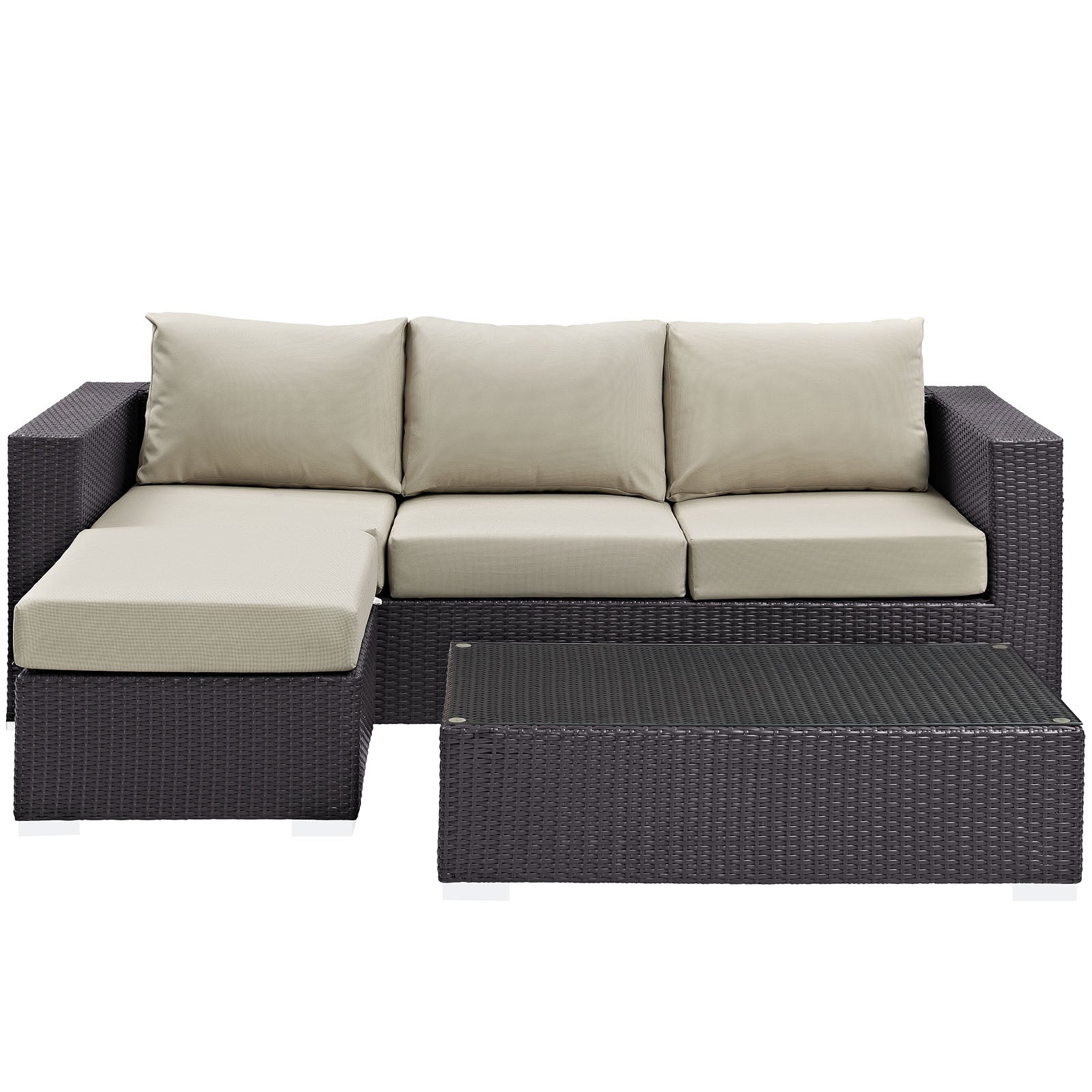 Modway Outdoor Conversation Sets - Convene 3 Piece Patio Sofa Set Espresso Beige