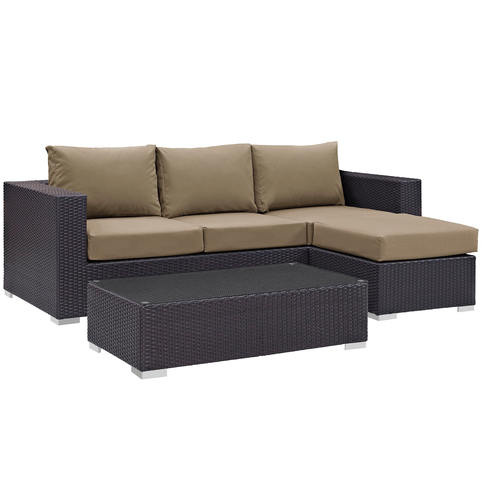 Modway Outdoor Conversation Sets - Convene 3 Piece 77" Outdoor Patio Sofa Set Espresso Mocha