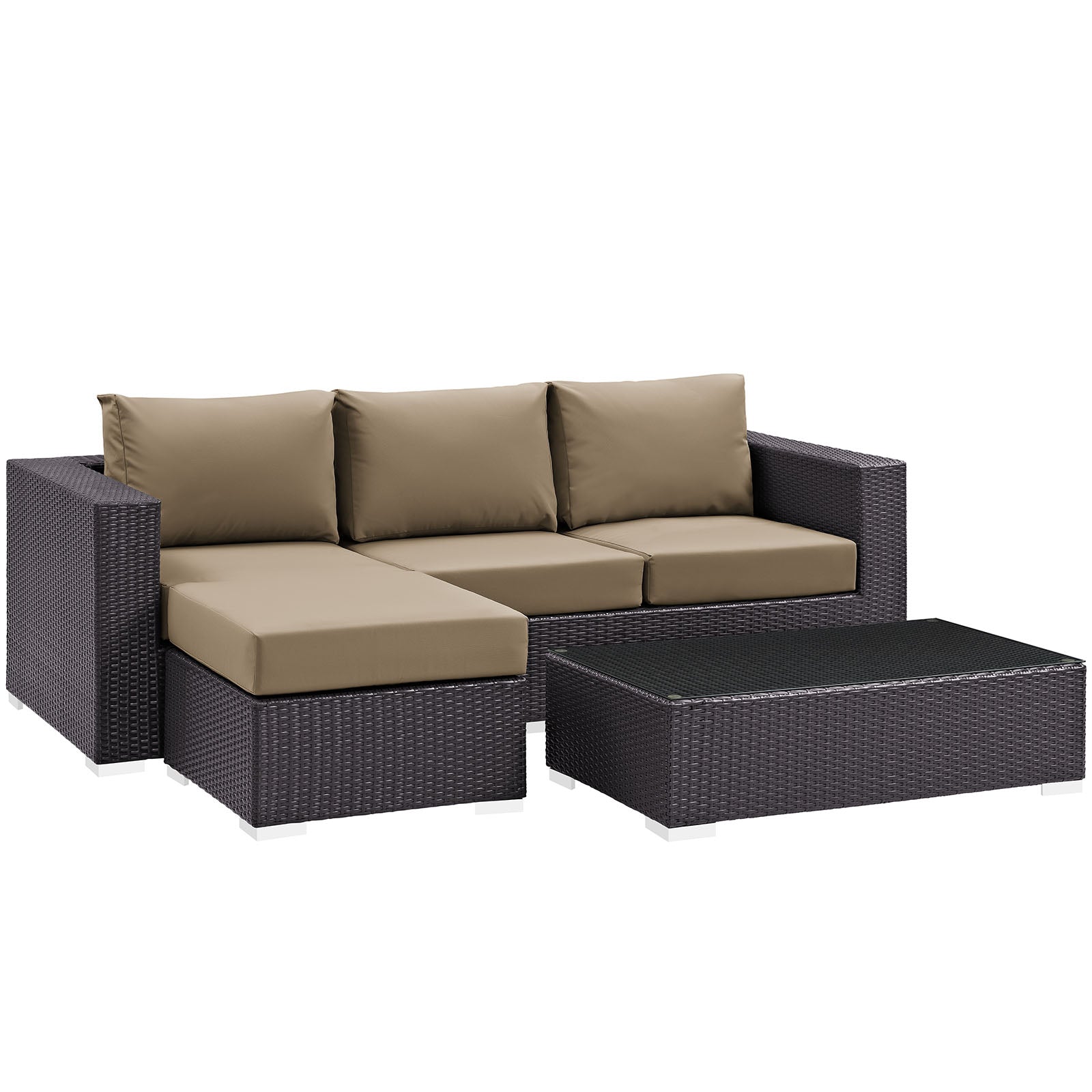 Modway Outdoor Conversation Sets - Convene 3 Piece 77" Outdoor Patio Sofa Set Espresso Mocha