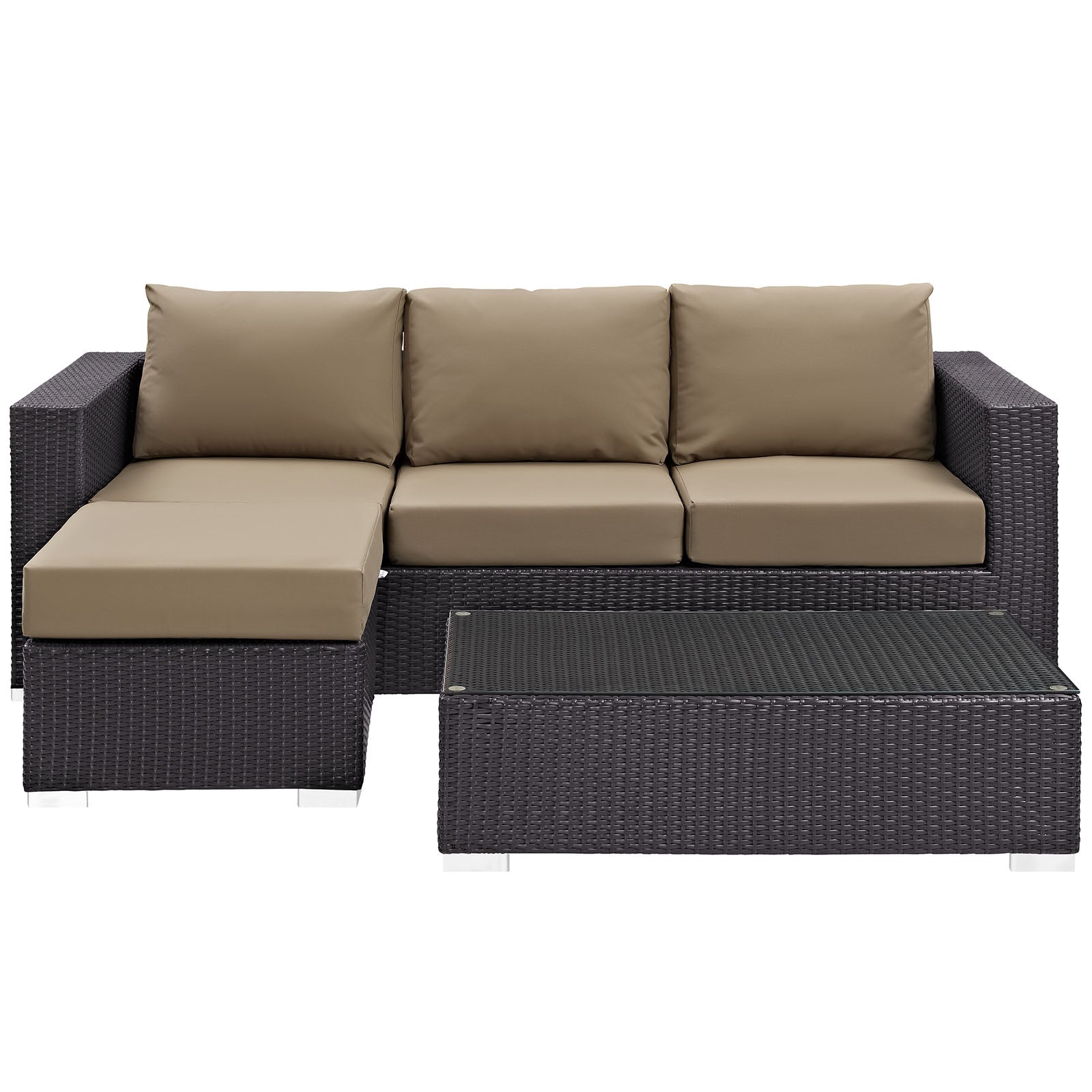 Modway Outdoor Conversation Sets - Convene 3 Piece 77" Outdoor Patio Sofa Set Espresso Mocha