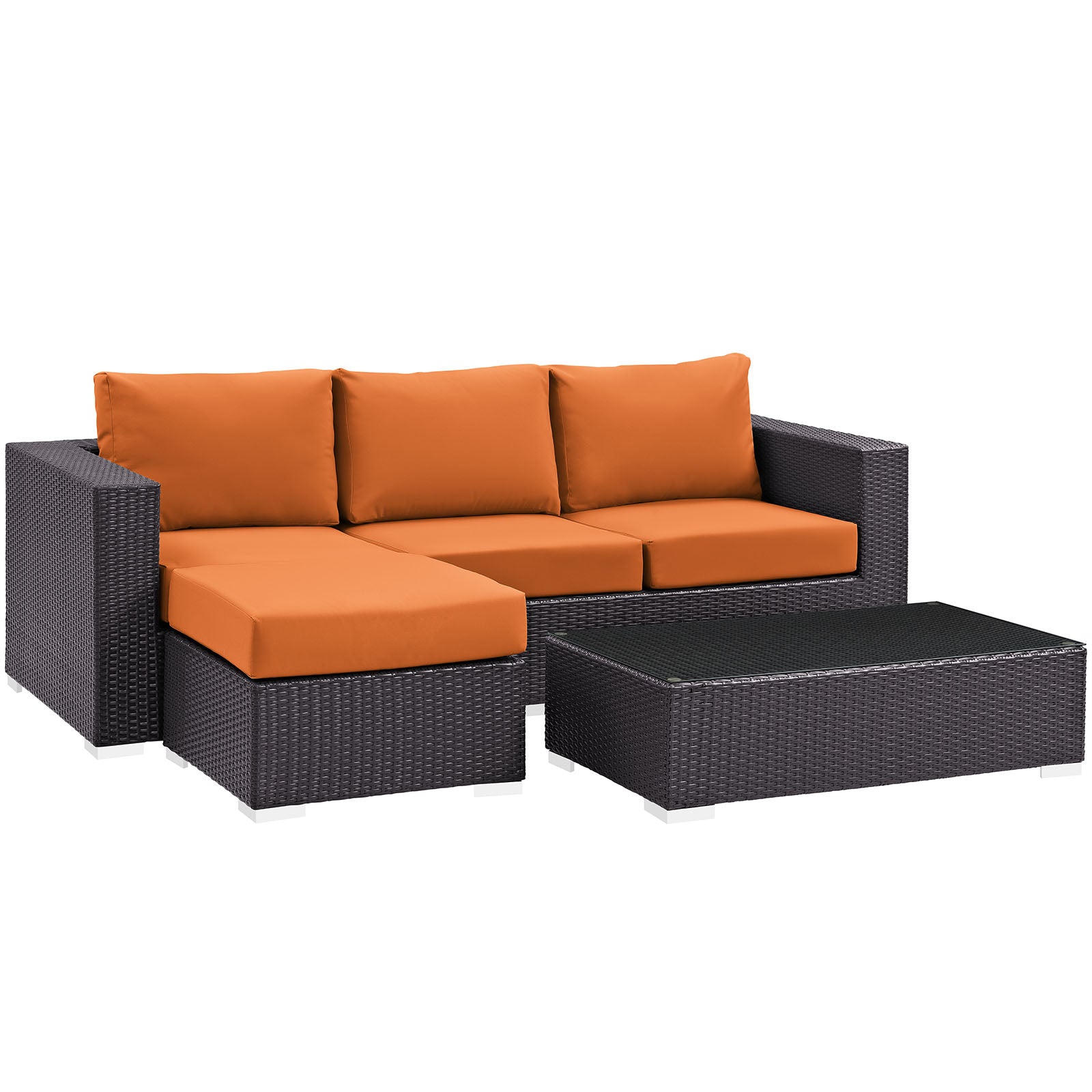 Modway Outdoor Conversation Sets - Convene 3 Piece Sofa Set Espresso & Orange
