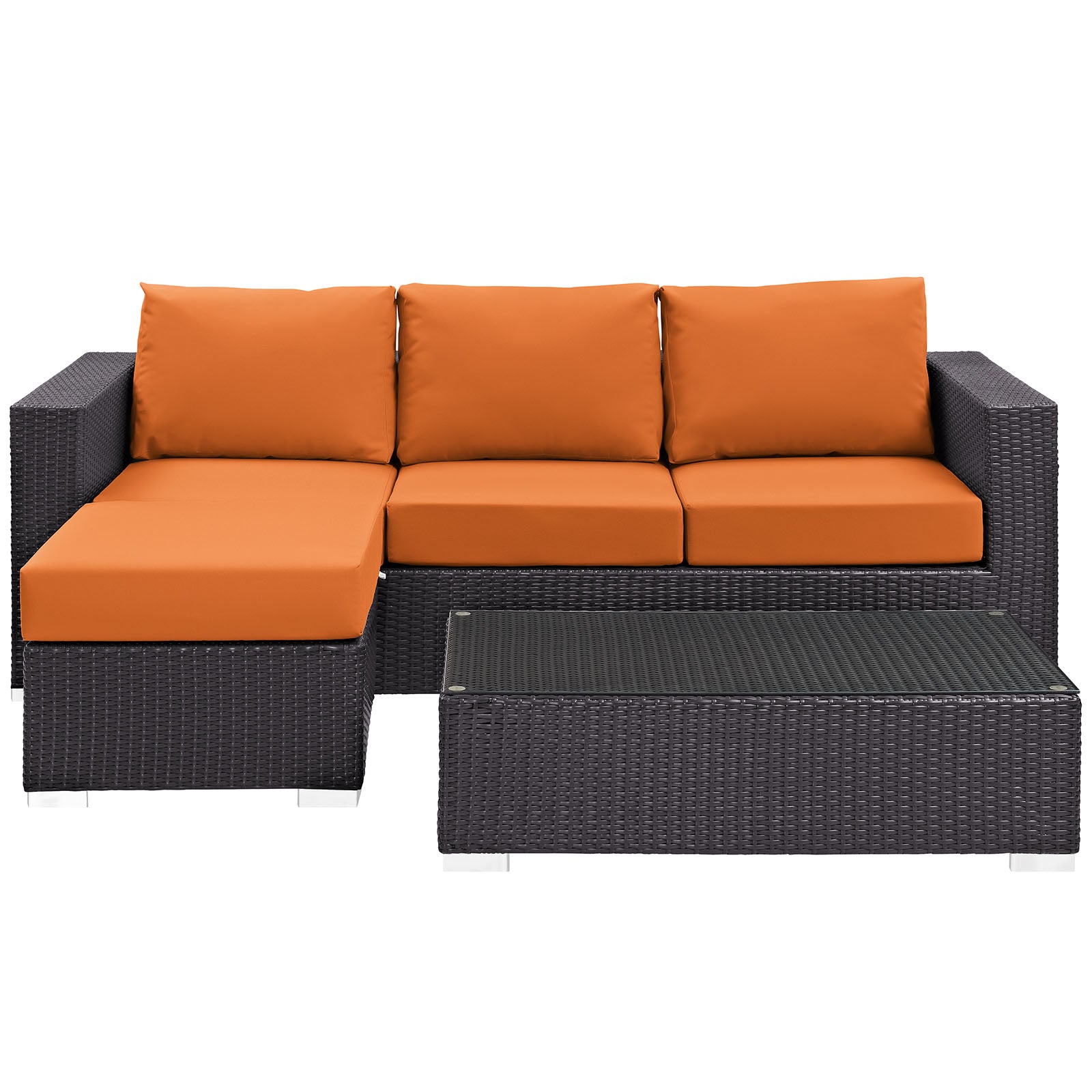Modway Outdoor Conversation Sets - Convene 3 Piece Sofa Set Espresso & Orange
