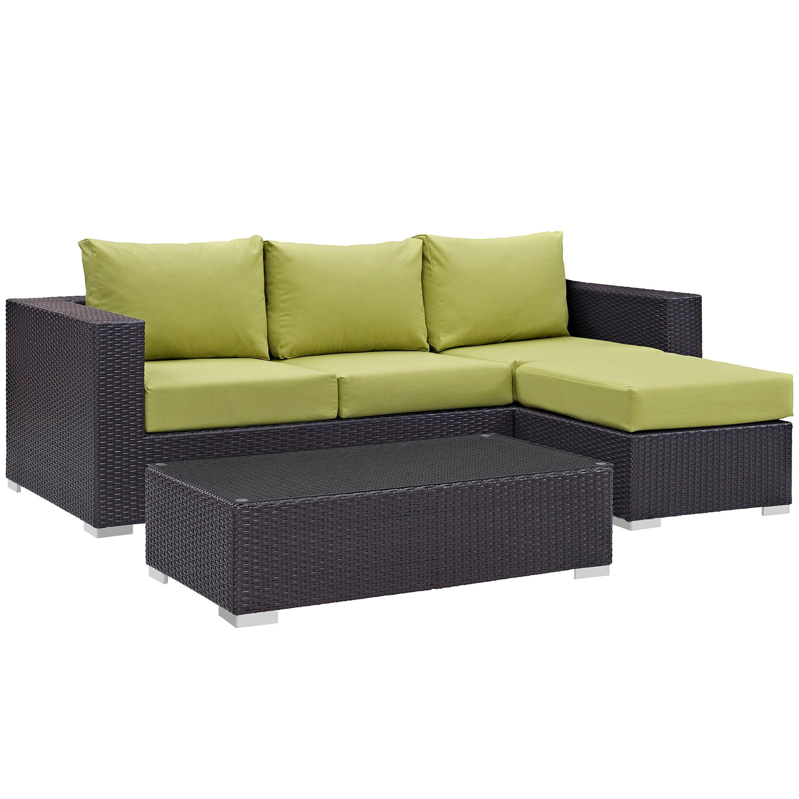 Modway Outdoor Conversation Sets - EEI-2178-EXP-PER-SET Convene 3 Piece Outdoor Patio Sofa Set Espresso Peridot