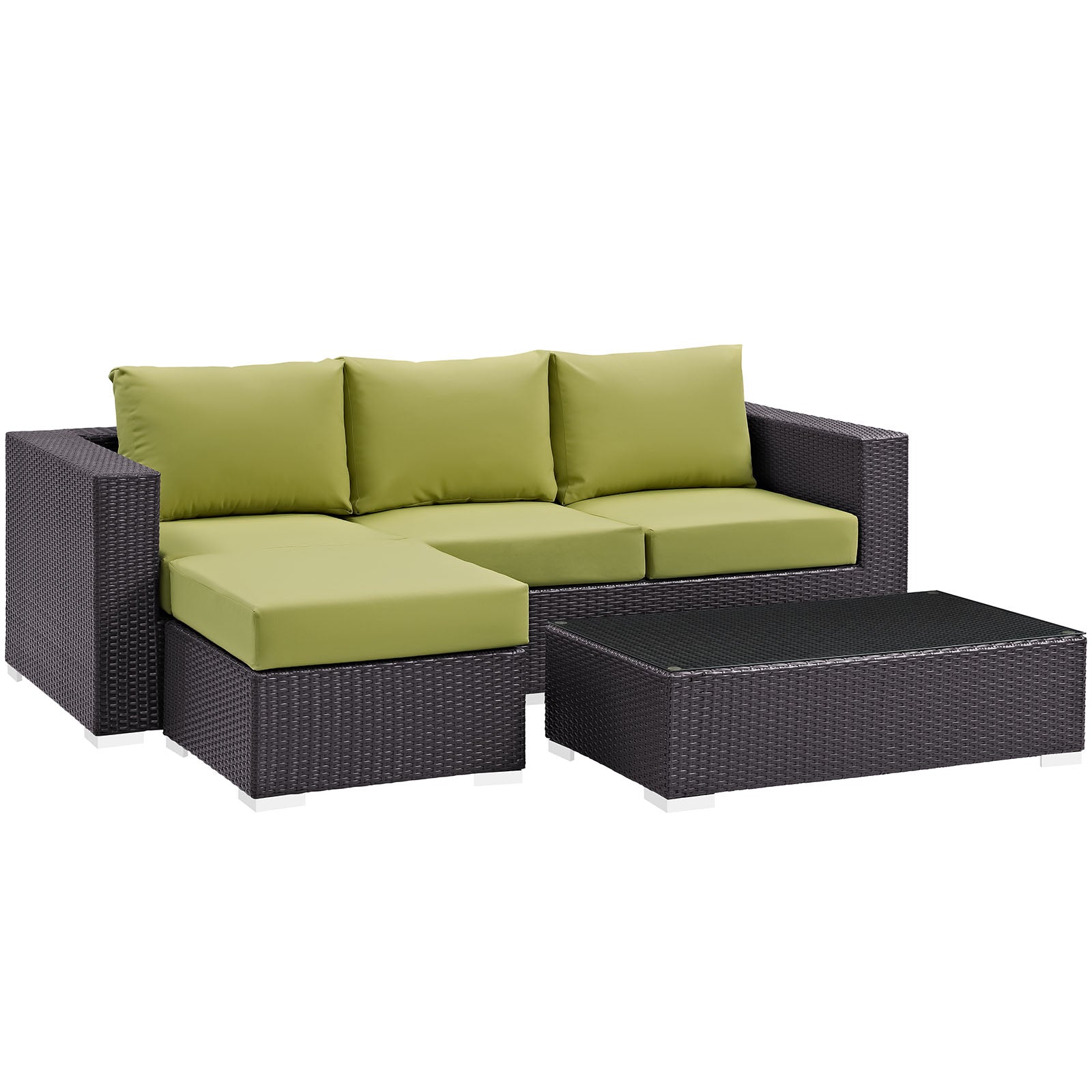 Modway Outdoor Conversation Sets - EEI-2178-EXP-PER-SET Convene 3 Piece Outdoor Patio Sofa Set Espresso Peridot