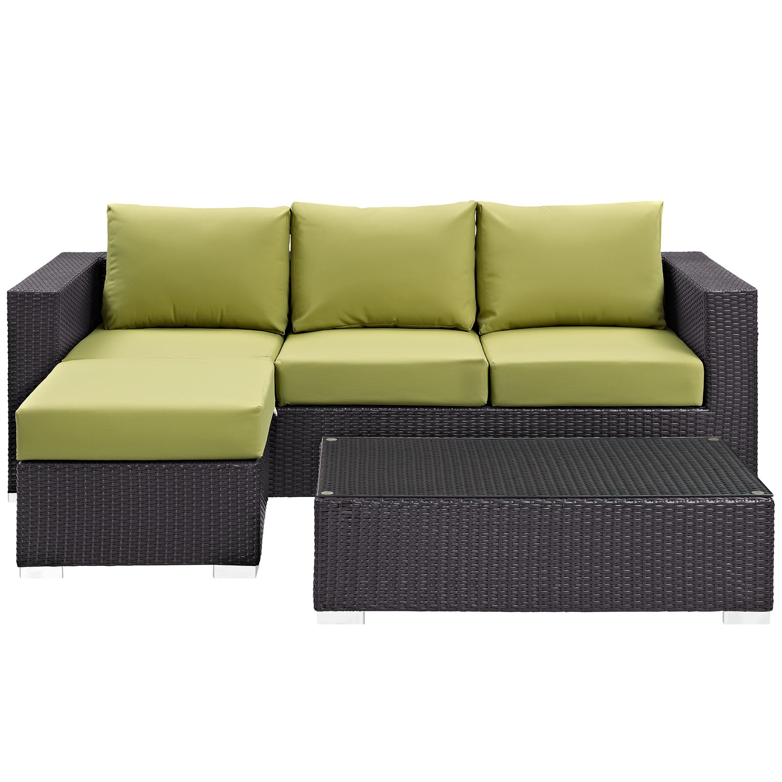 Modway Outdoor Conversation Sets - EEI-2178-EXP-PER-SET Convene 3 Piece Outdoor Patio Sofa Set Espresso Peridot