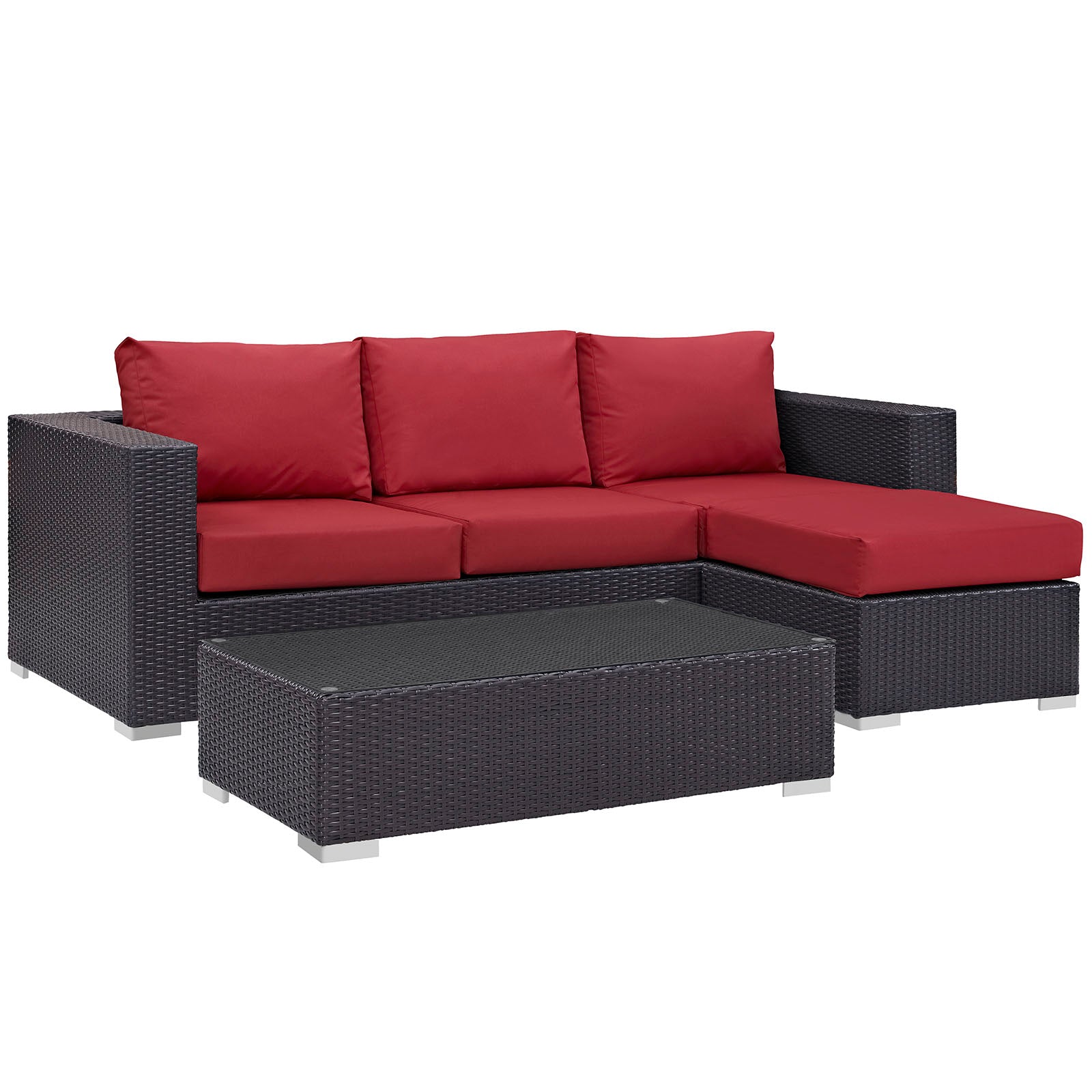 Modway Outdoor Conversation Sets - Convene 3 Piece Outdoor Patio Sofa Set Espresso Red