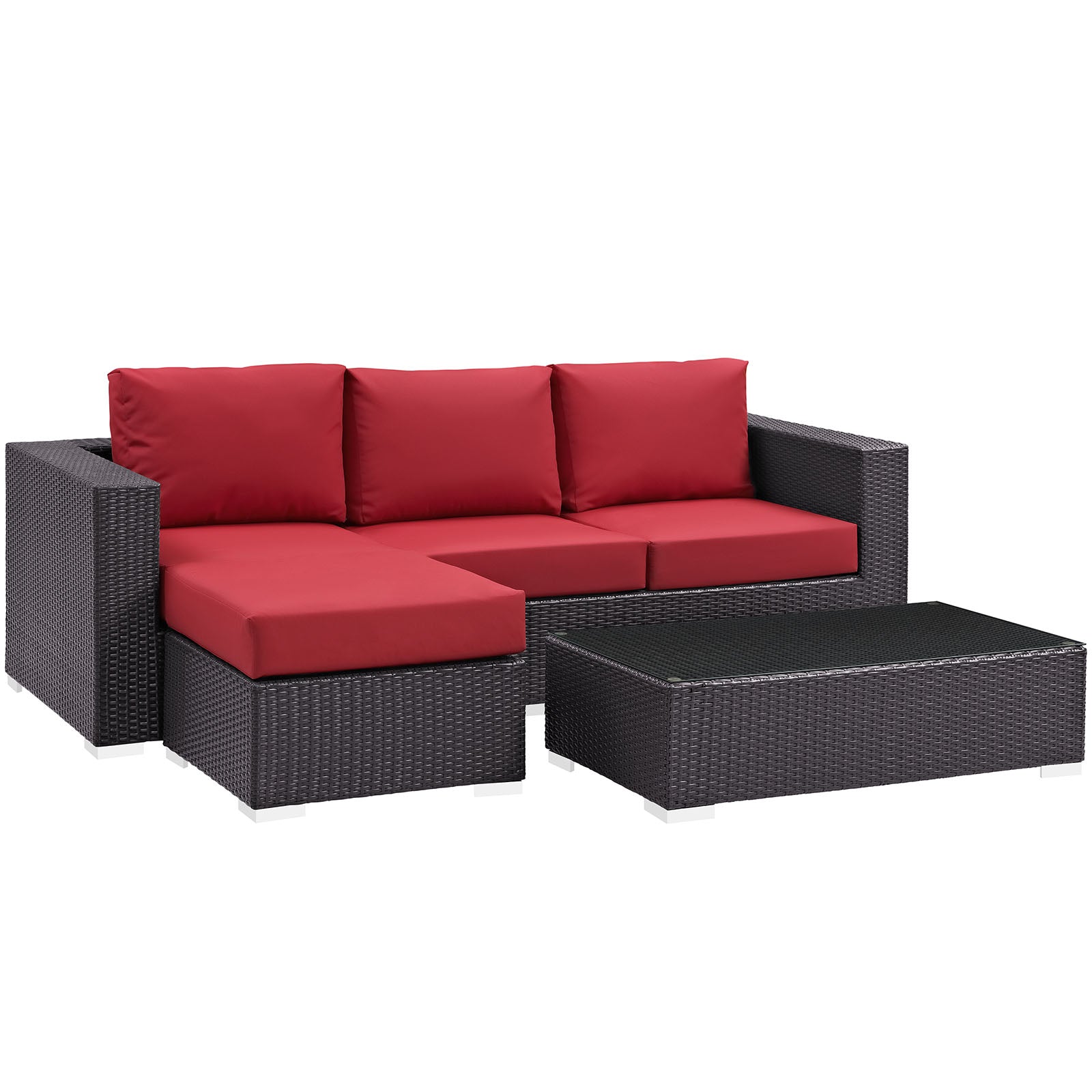 Modway Outdoor Conversation Sets - Convene 3 Piece Outdoor Patio Sofa Set Espresso Red