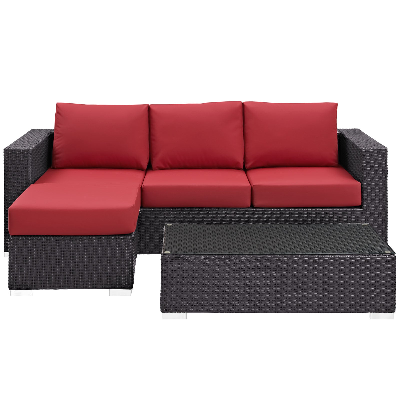 Modway Outdoor Conversation Sets - Convene 3 Piece Outdoor Patio Sofa Set Espresso Red
