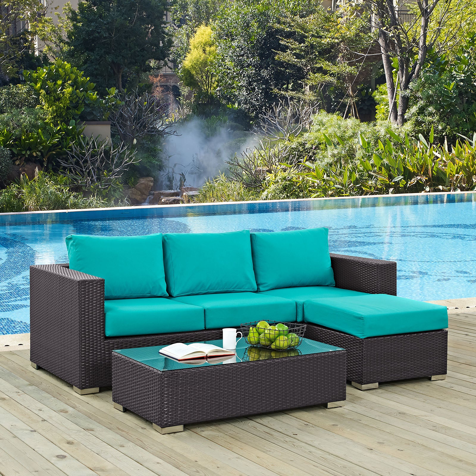 Modway Outdoor Conversation Sets - Convene 3 Piece Outdoor Sofa Set Turquoise