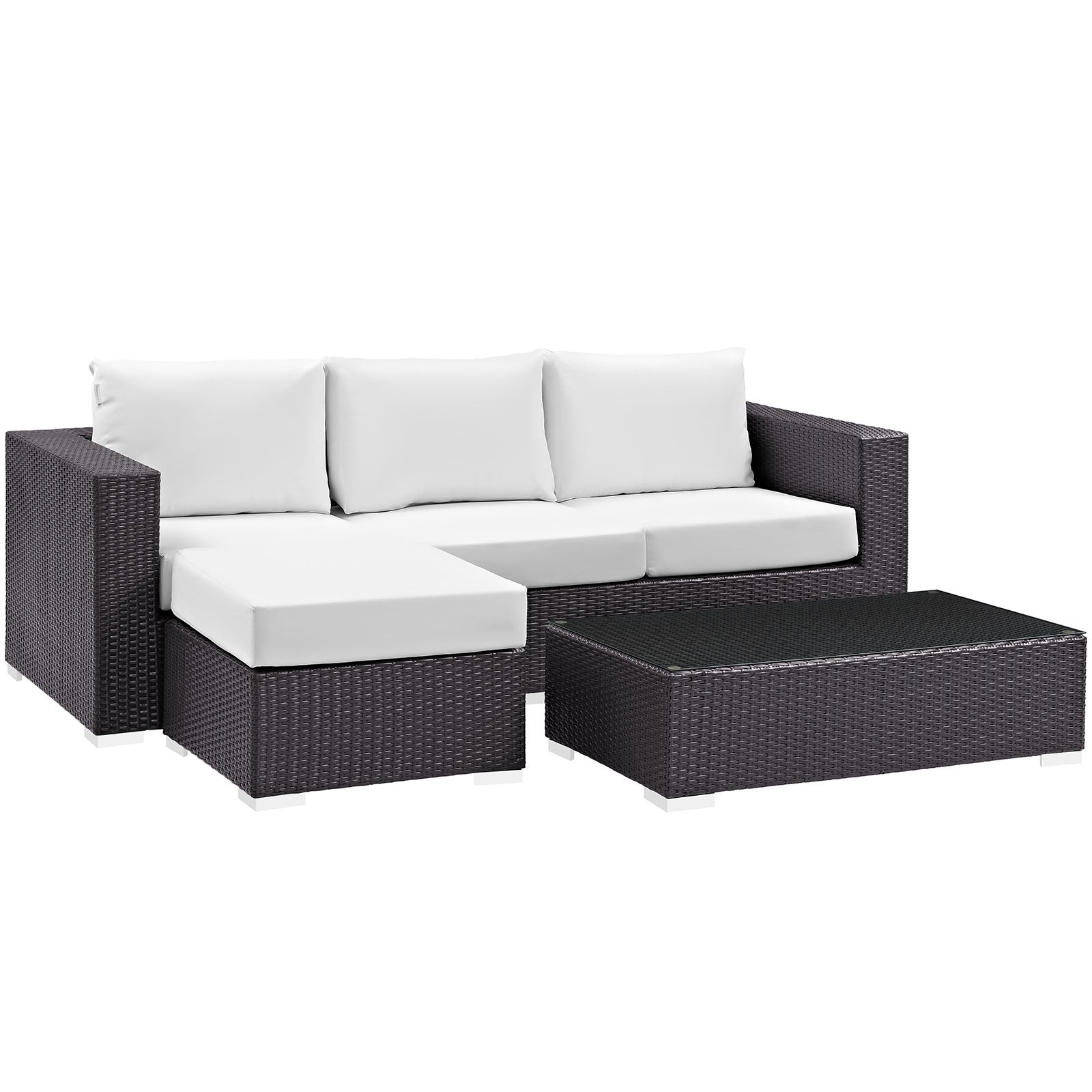 Modway Outdoor Conversation Sets - Convene 3 Piece 77" Outdoor Patio Sofa Set Espresso White