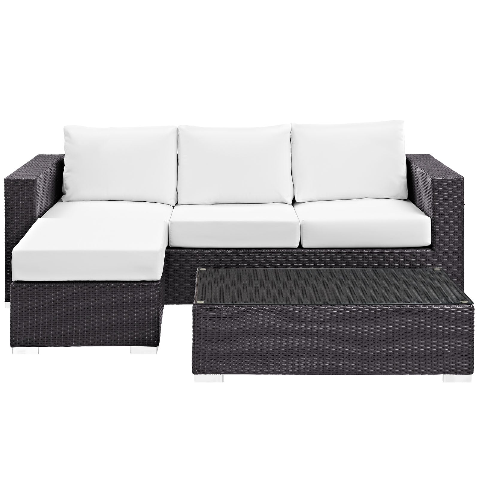 Modway Outdoor Conversation Sets - Convene 3 Piece 77" Outdoor Patio Sofa Set Espresso White