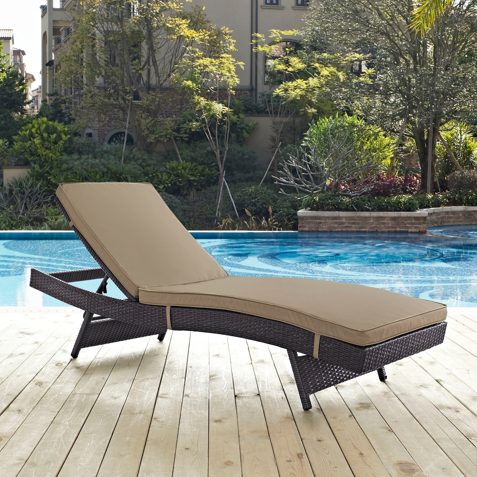 Modway Outdoor Loungers - Convene Outdoor Patio Chaise Espresso Mocha
