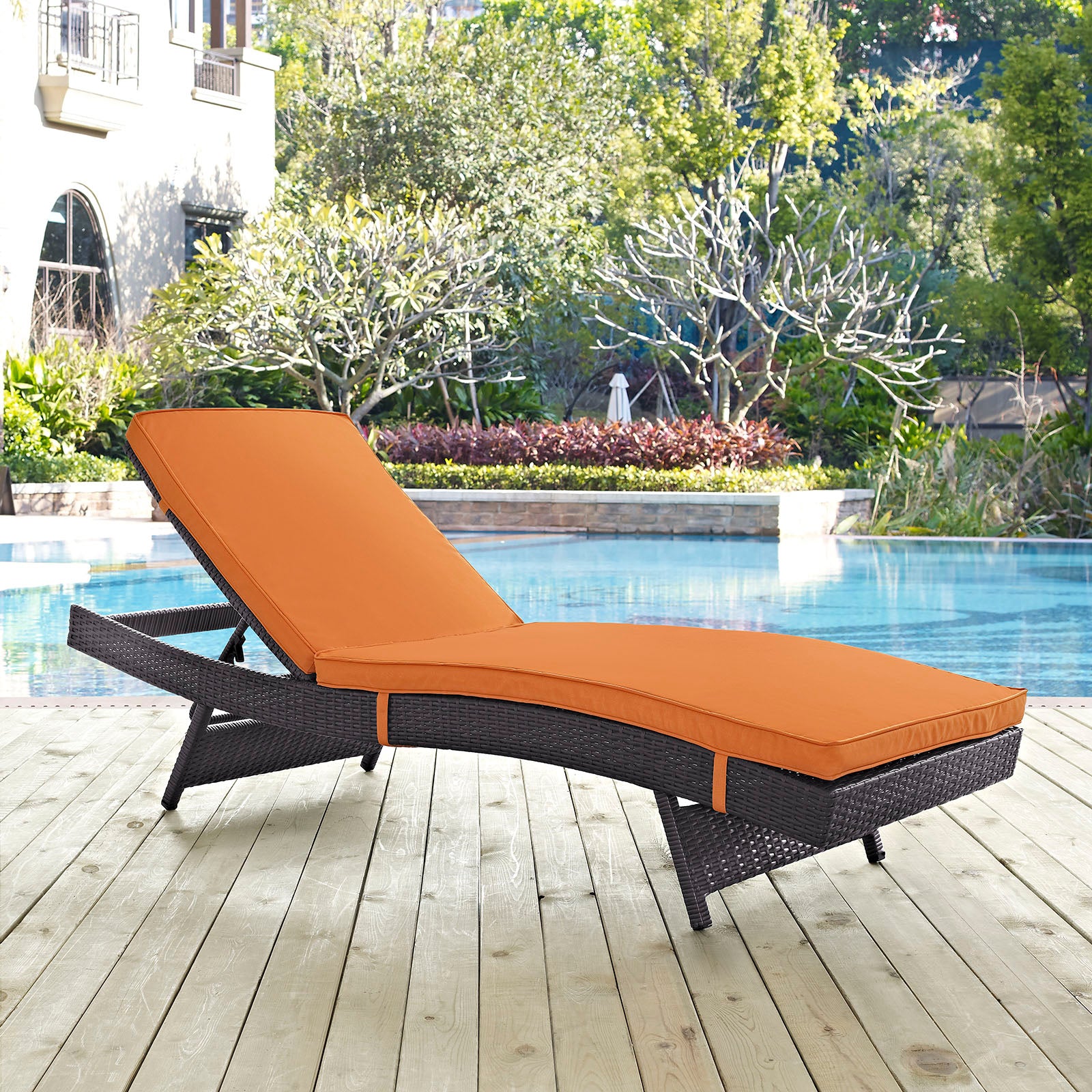 Modway Outdoor Loungers - Convene Outdoor Patio Chaise Espresso Orange
