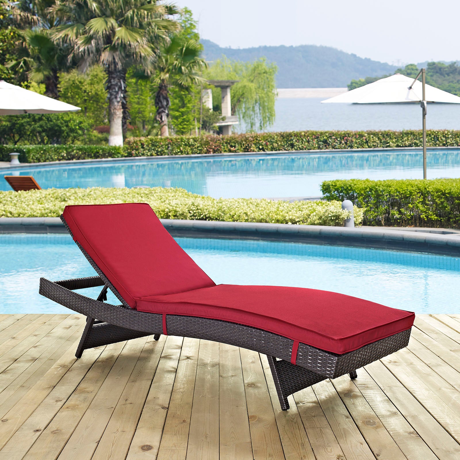 Modway Outdoor Loungers - Convene Outdoor Patio Chaise Espresso Red