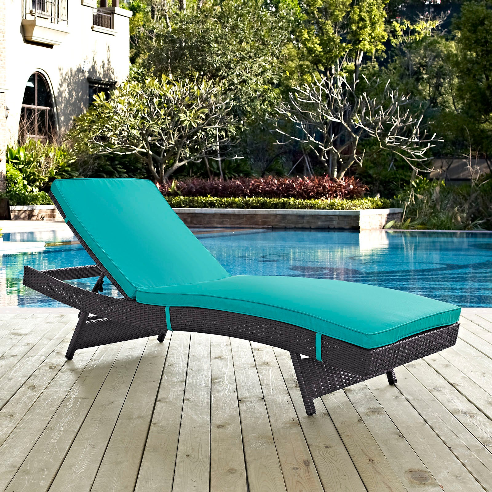 Modway Outdoor Loungers - Convene Outdoor Patio Chaise Espresso & Turquoise