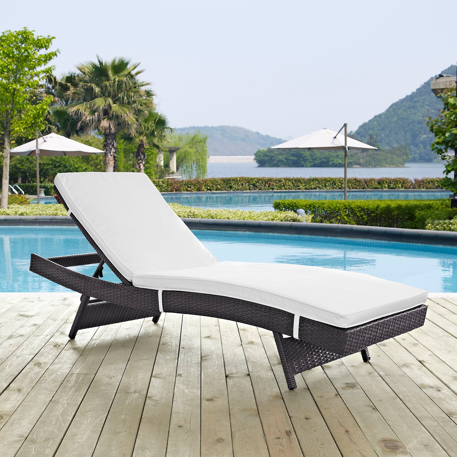 Modway Outdoor Loungers - Convene Outdoor Patio Chaise Espresso White