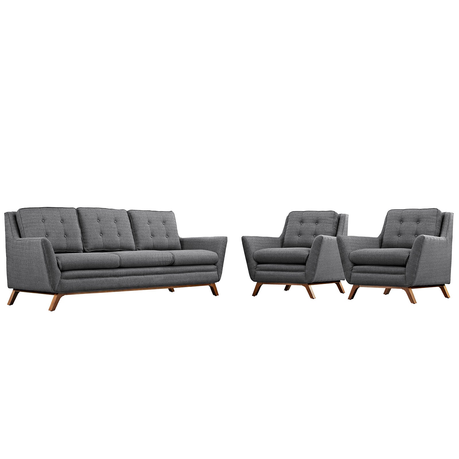 Modway Living Room Sets - Beguile 3 Piece Upholstered Fabric Living Room Set Gray