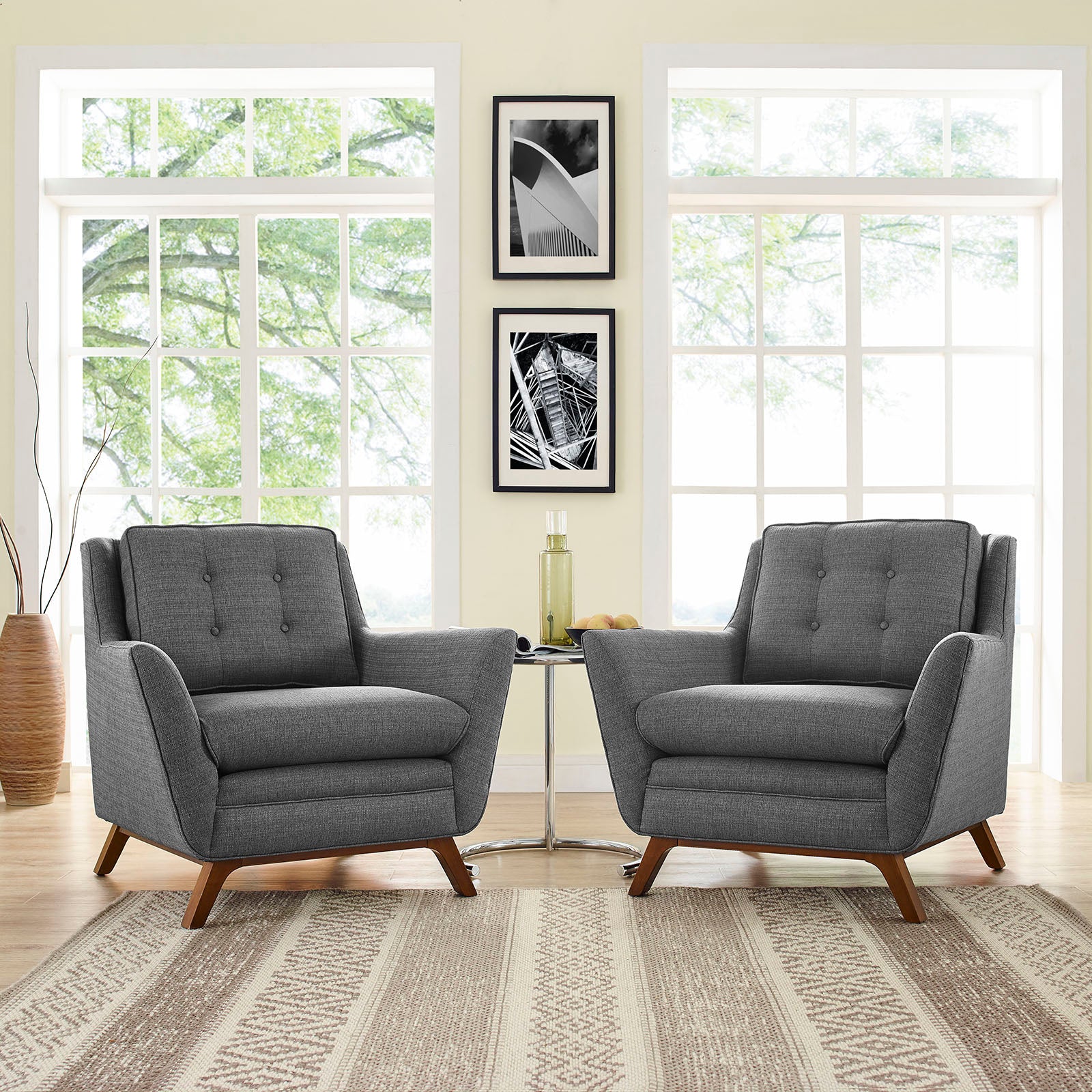 Modway Living Room Sets - Beguile 2 Piece Upholstered Fabric Living Room Set Gray