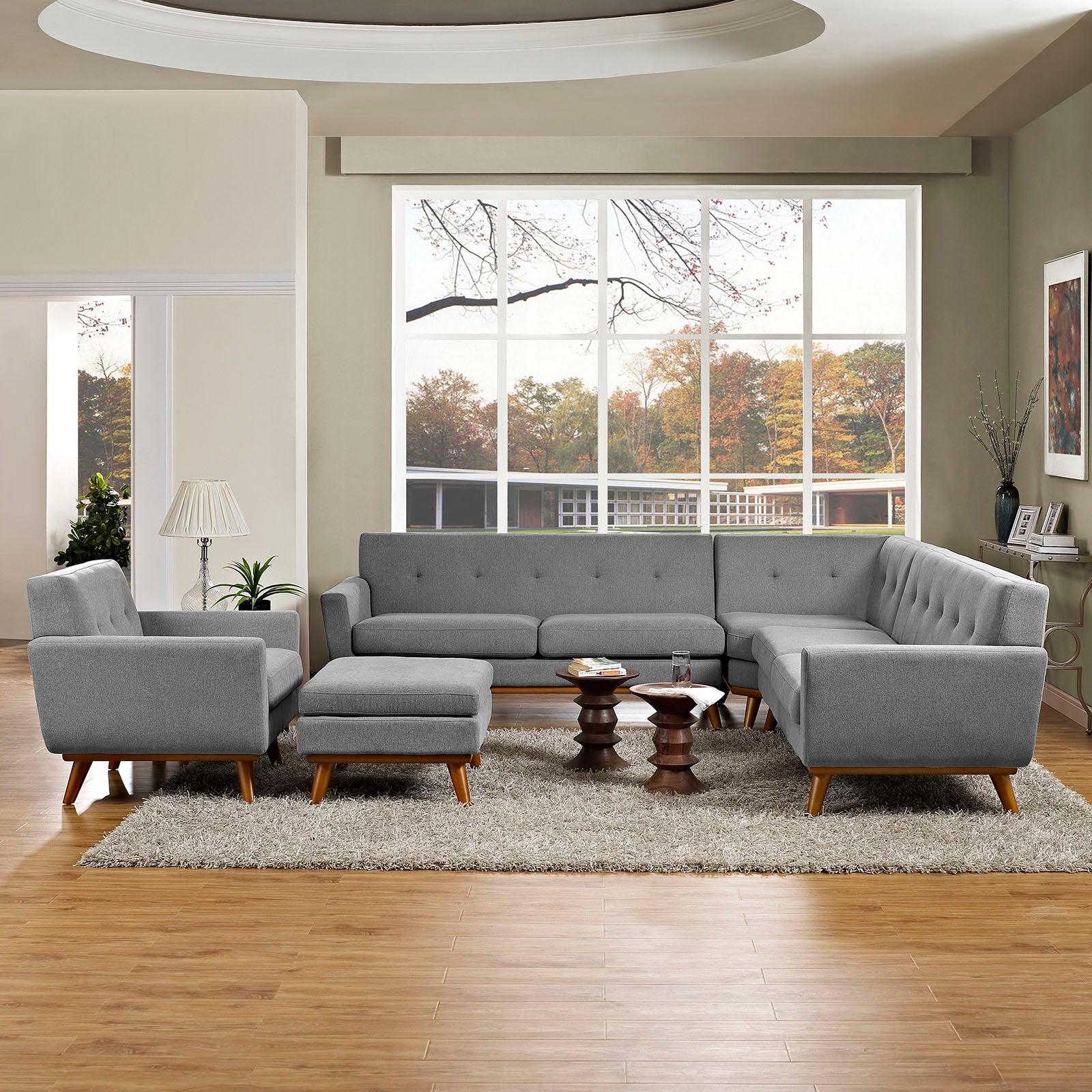 Modway Sectional Sofas - Engage-5-Piece-Sectional-Sofa-Expectation-Gray