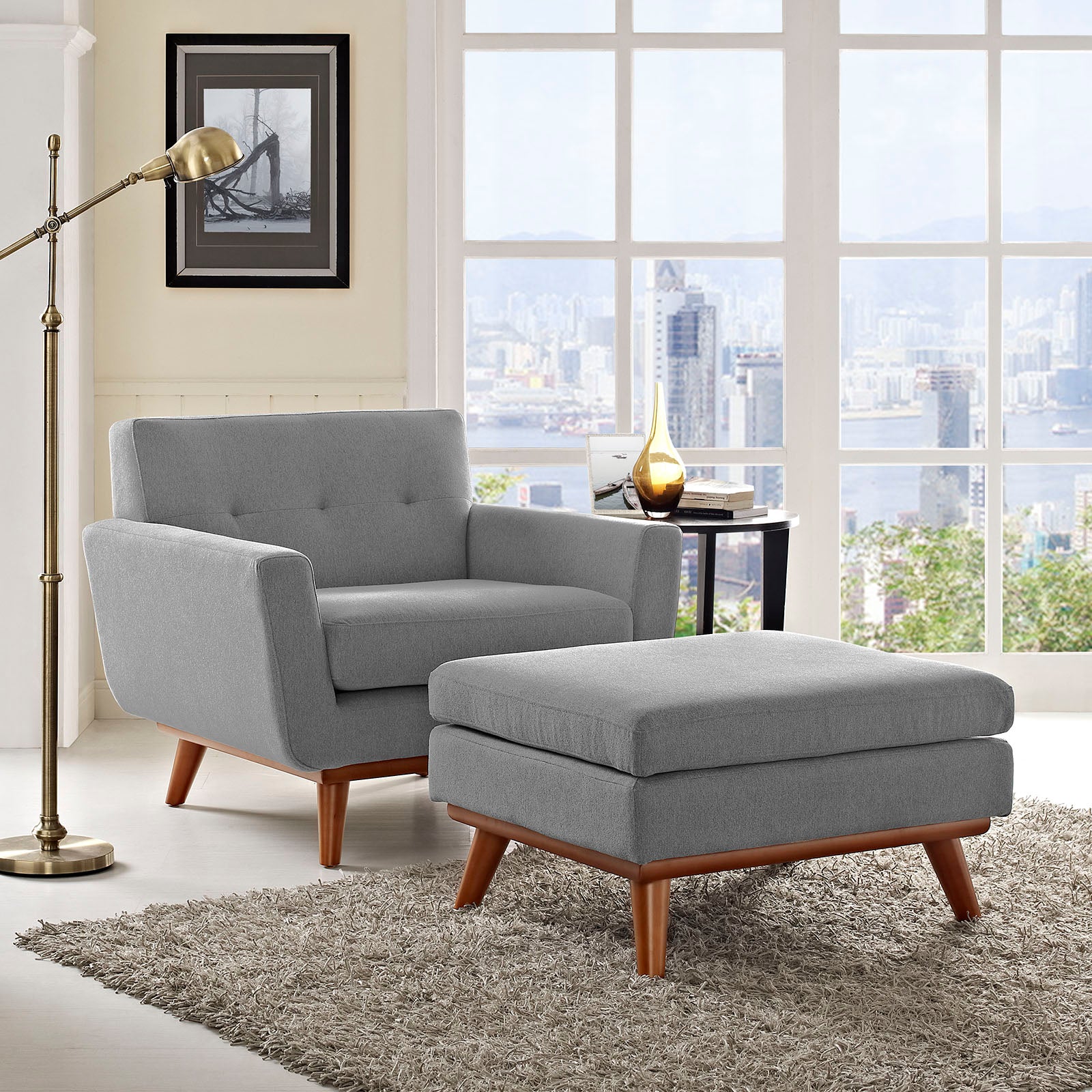 Modway Living Room Sets - Engage 2 Piece Armchair and Ottoman Expectation Gray