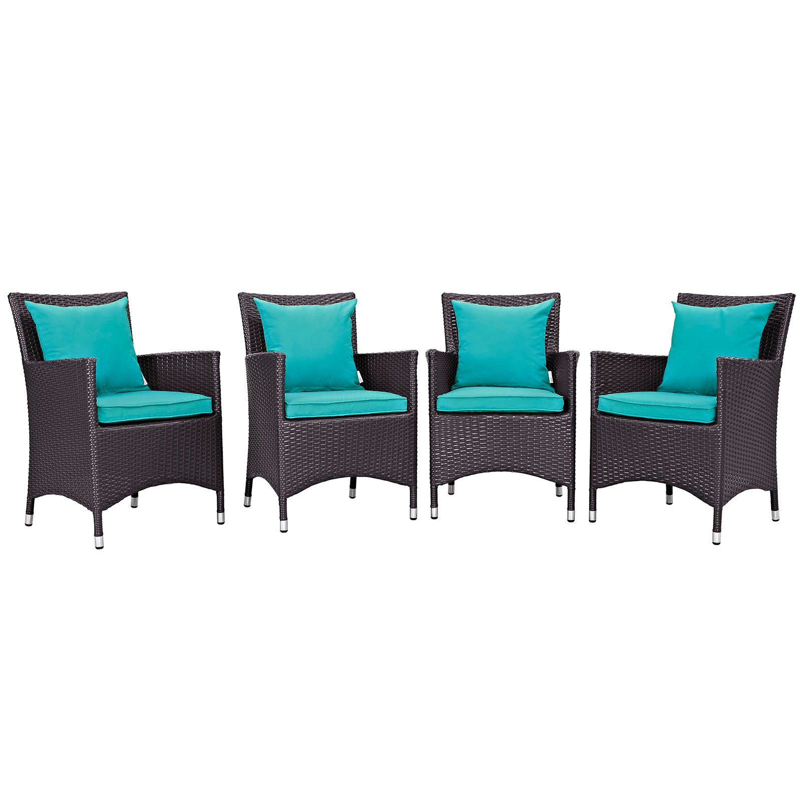 Modway Outdoor Dining Sets - Convene 4 Piece Outdoor Patio Dining Set Espresso Turquoise