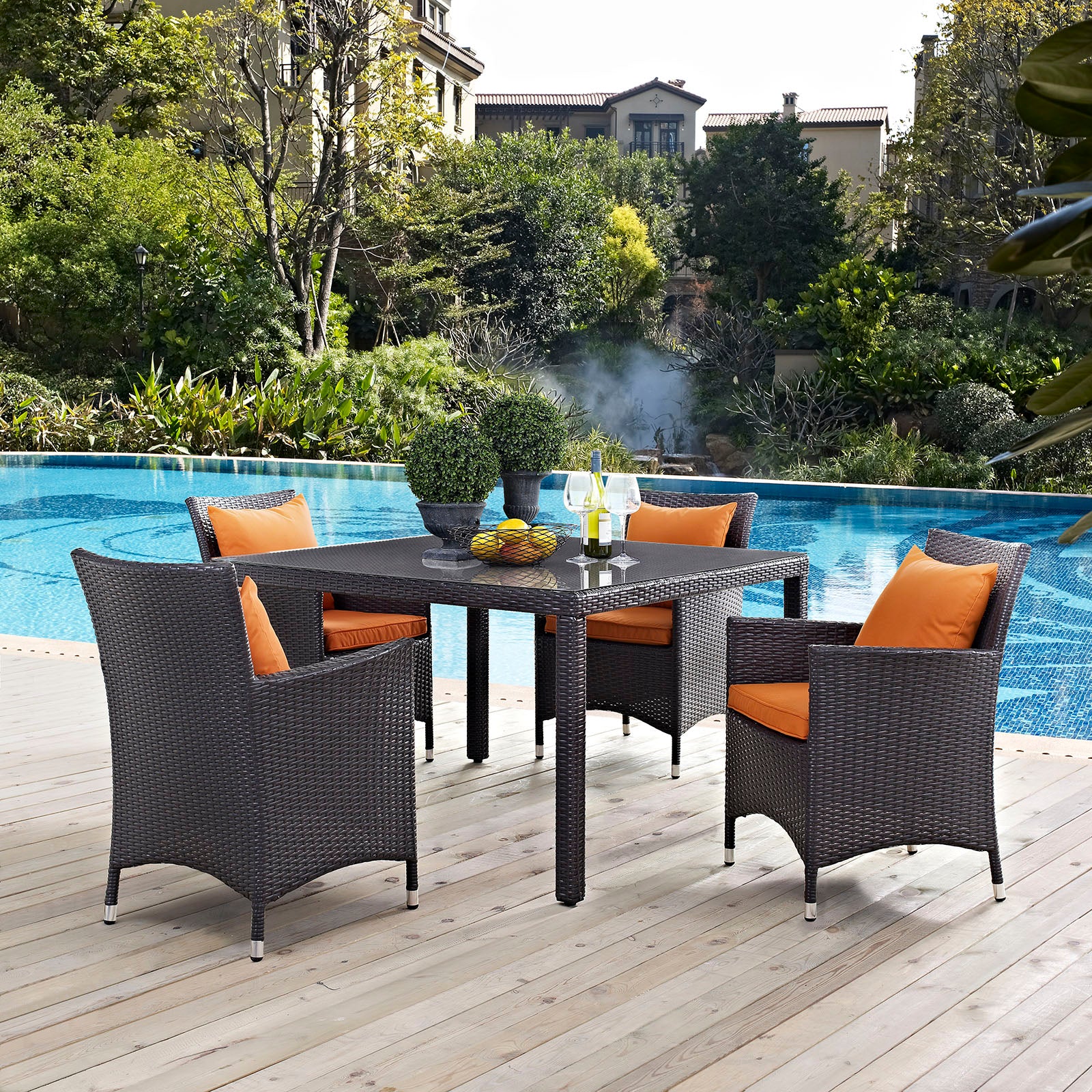 Modway Outdoor Dining Sets - Convene 5 Piece Outdoor Patio Dining Set Espresso Orange